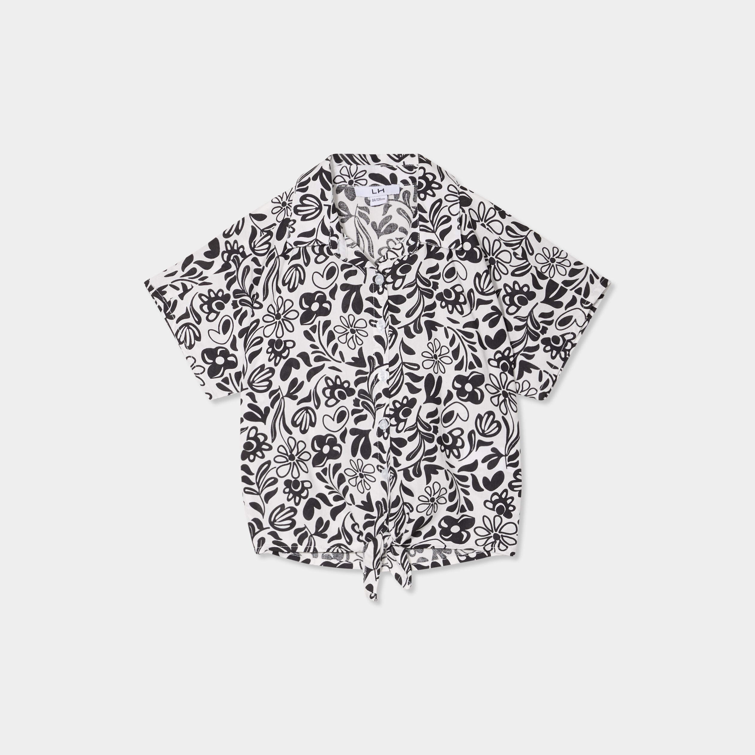 Chemise nouée manches courtes ecru fille