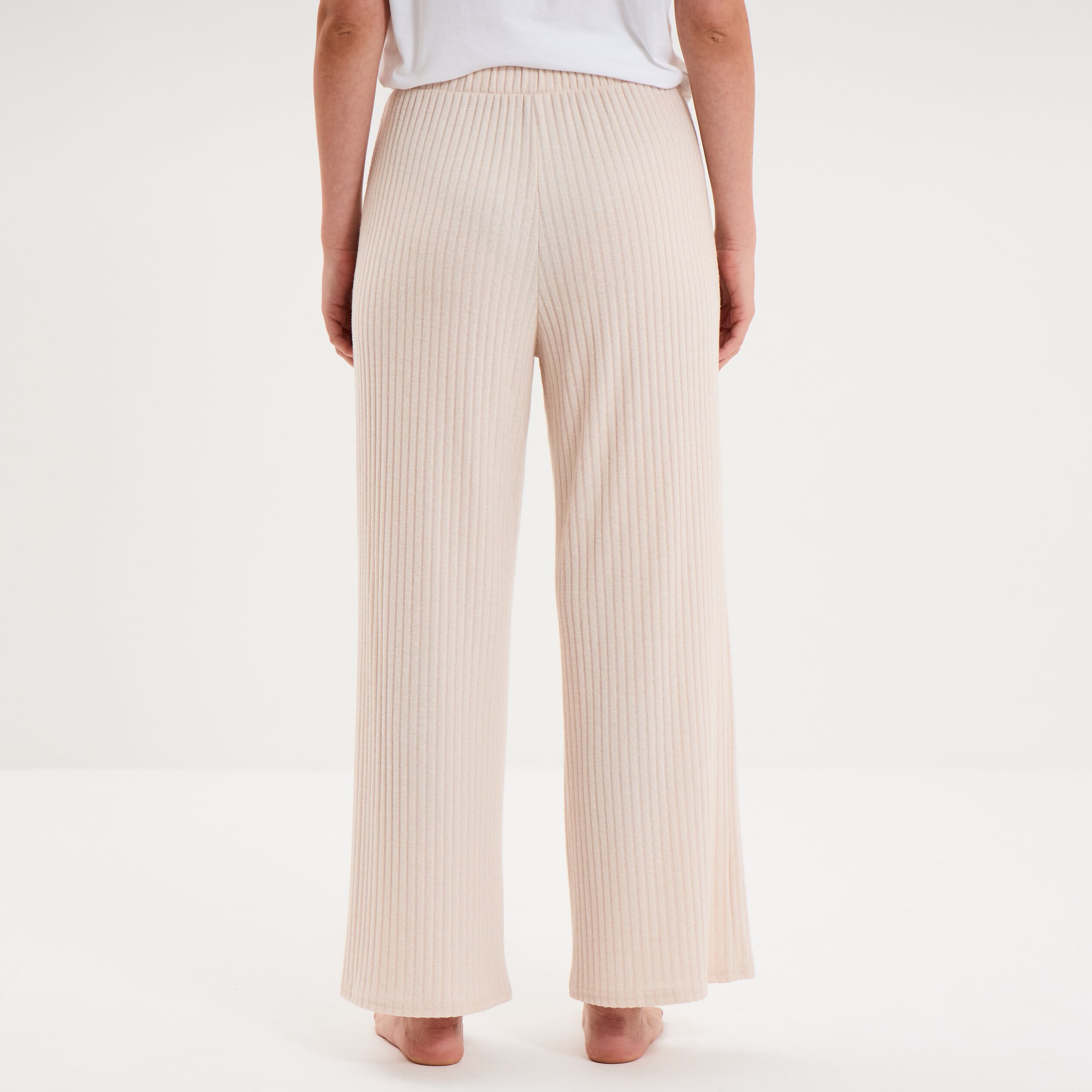 Pantalon de pyjama droit c&ocirc;tel&eacute; beige femme