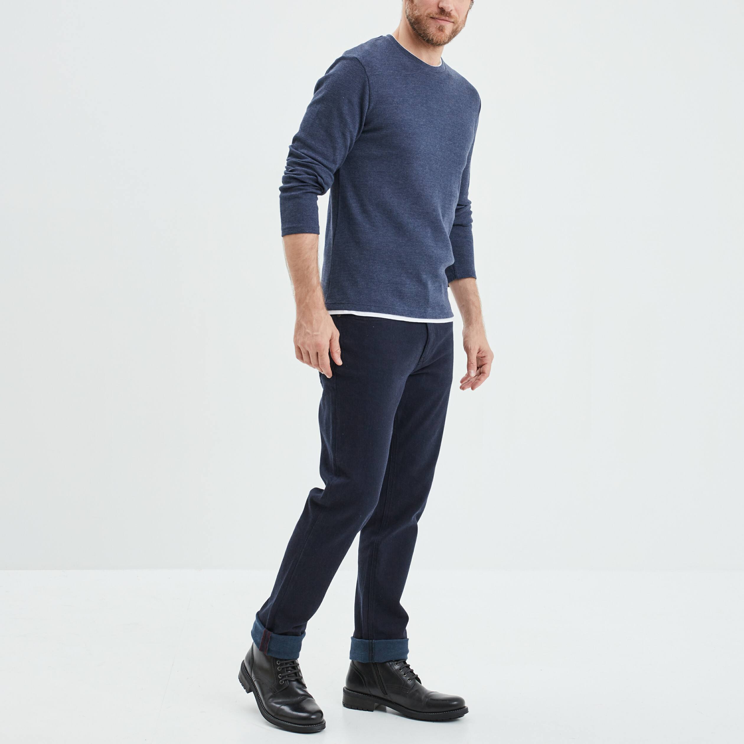 t shirt col rond manches longues bleu marine homme T-shirt col rond manches longues bleu marine homme