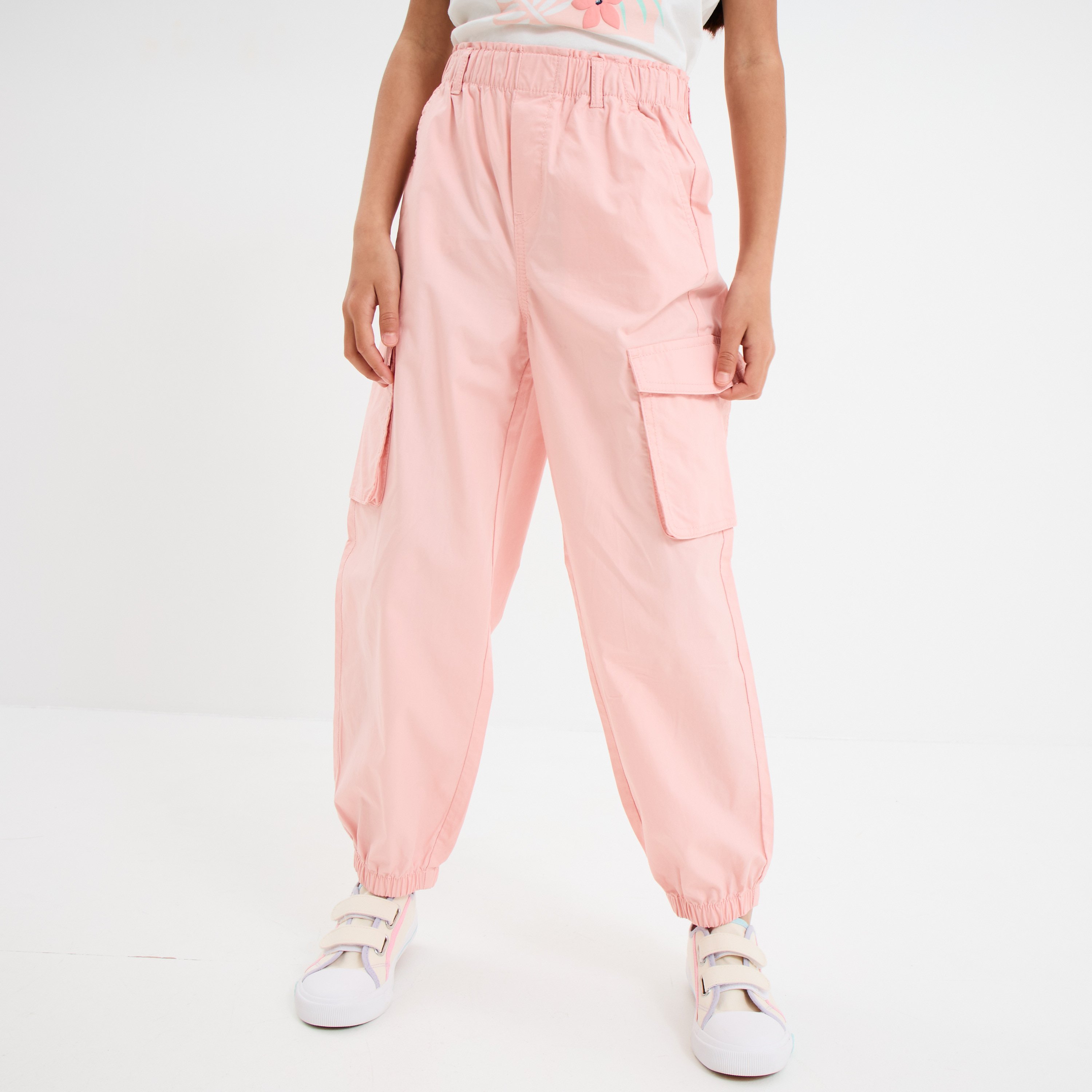 pantalon parachute battle poches cotes rose pastel fille Pantalon parachute battle poches côtés rose pastel fille