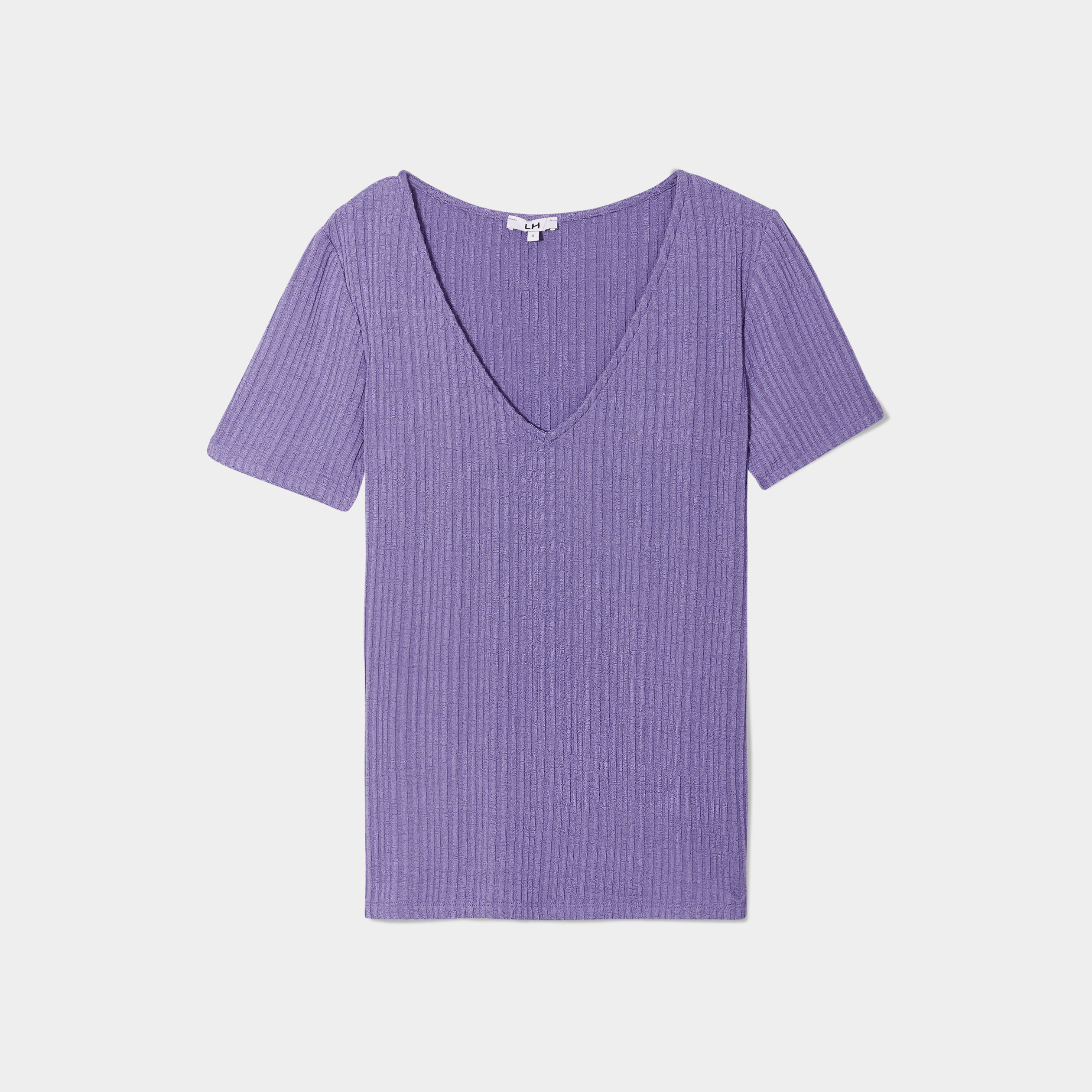 t shirt col en v cotele violet fonce femme T-shirt col en V côtelé violet foncé femme