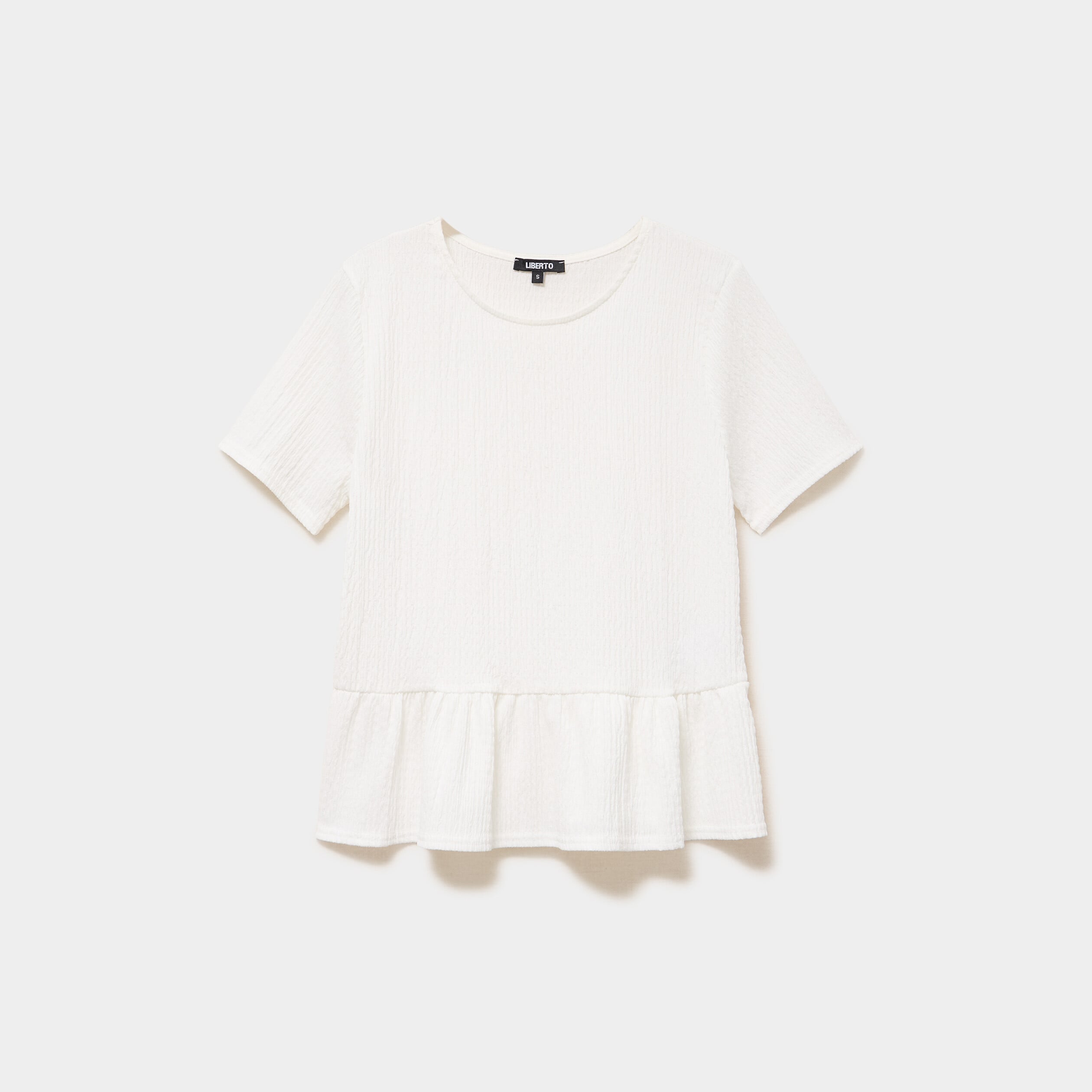 T-shirt gaufr&eacute; taille &agrave; volants blanc femme