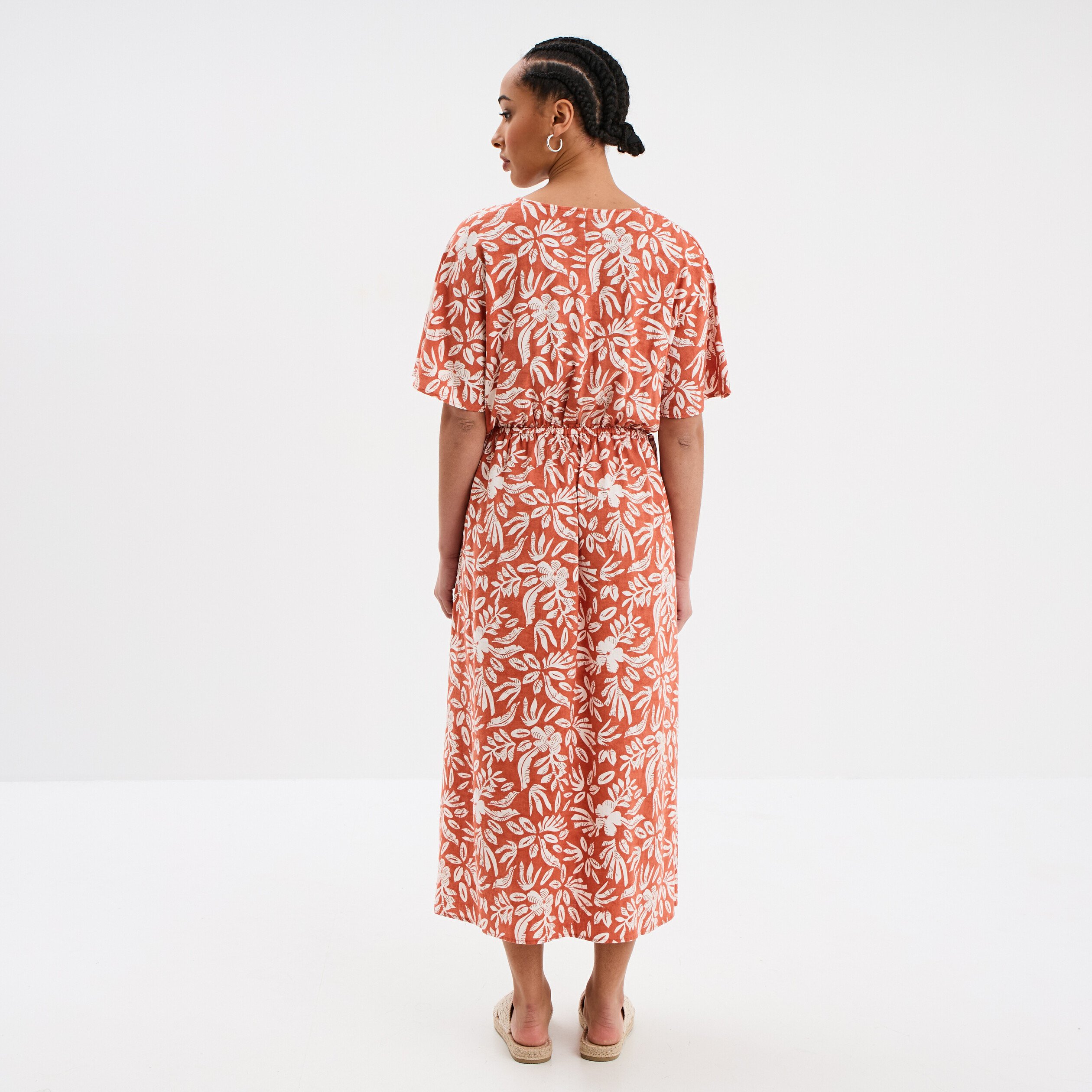 robe midi cordons taille evasee terracotta femme Robe midi cordons taille évasée terracotta femme