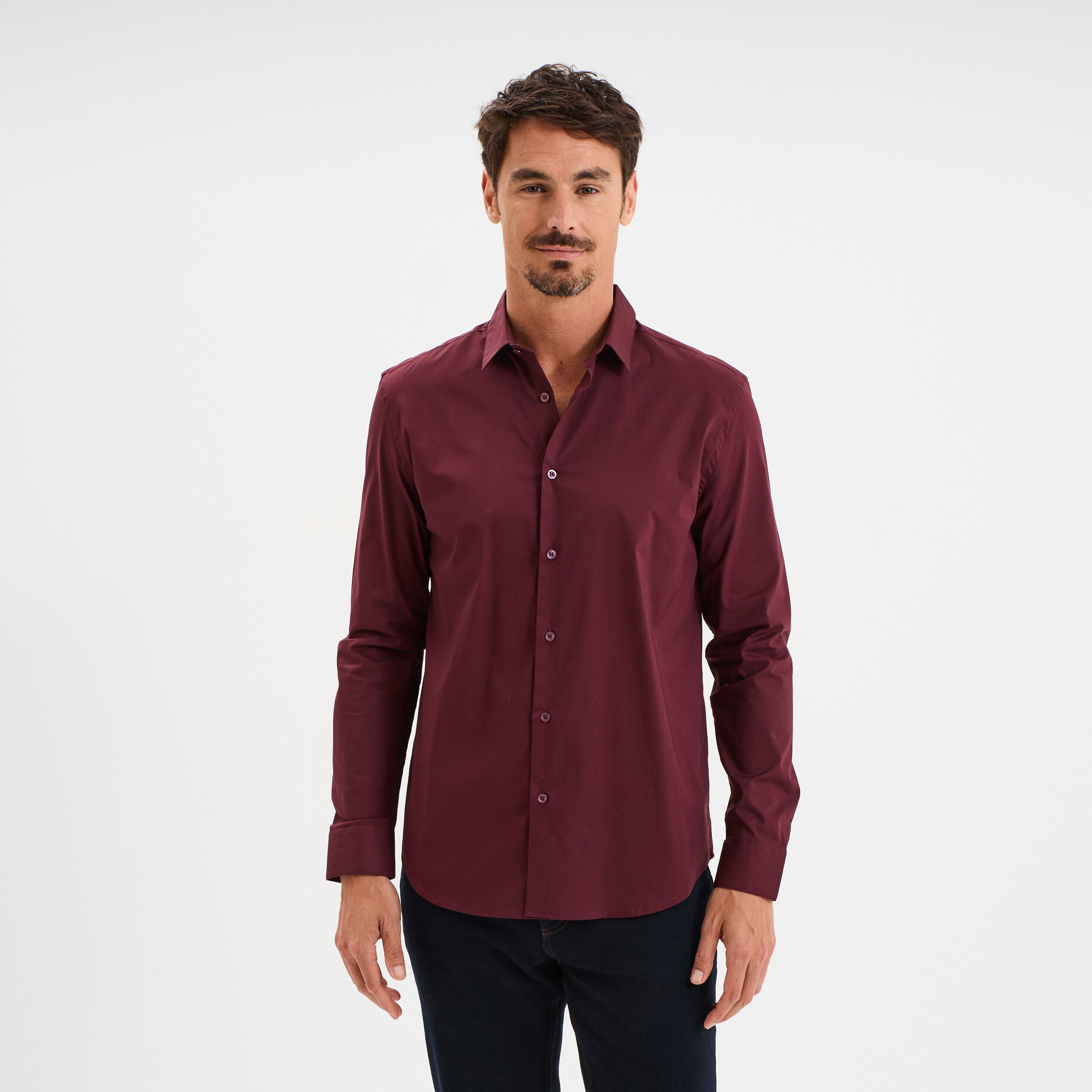 chemise stretch manches longues violet fonce homme Chemise stretch manches longues violet foncé homme