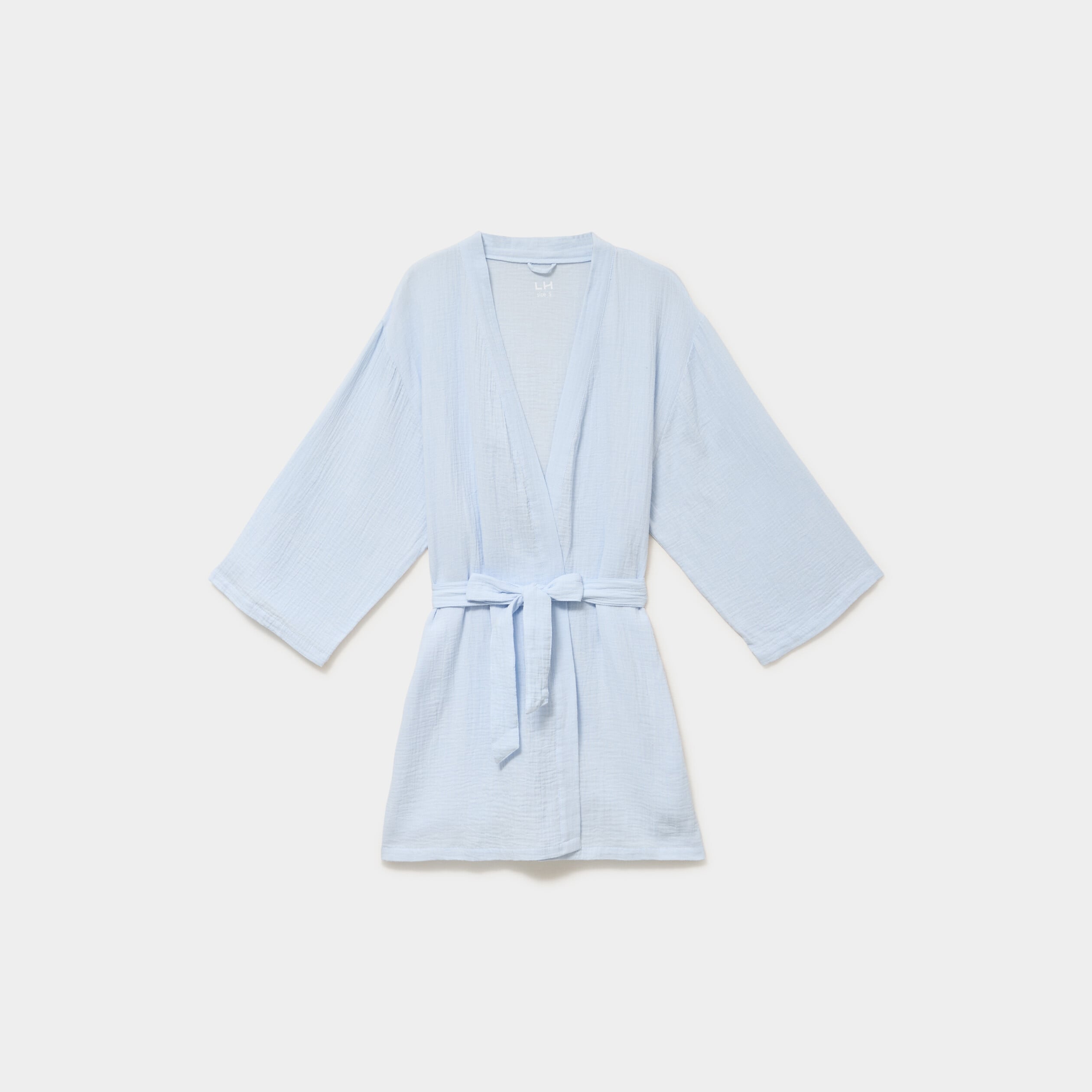Peignoir court ceintur&eacute; gaze de coton bleu ciel femme