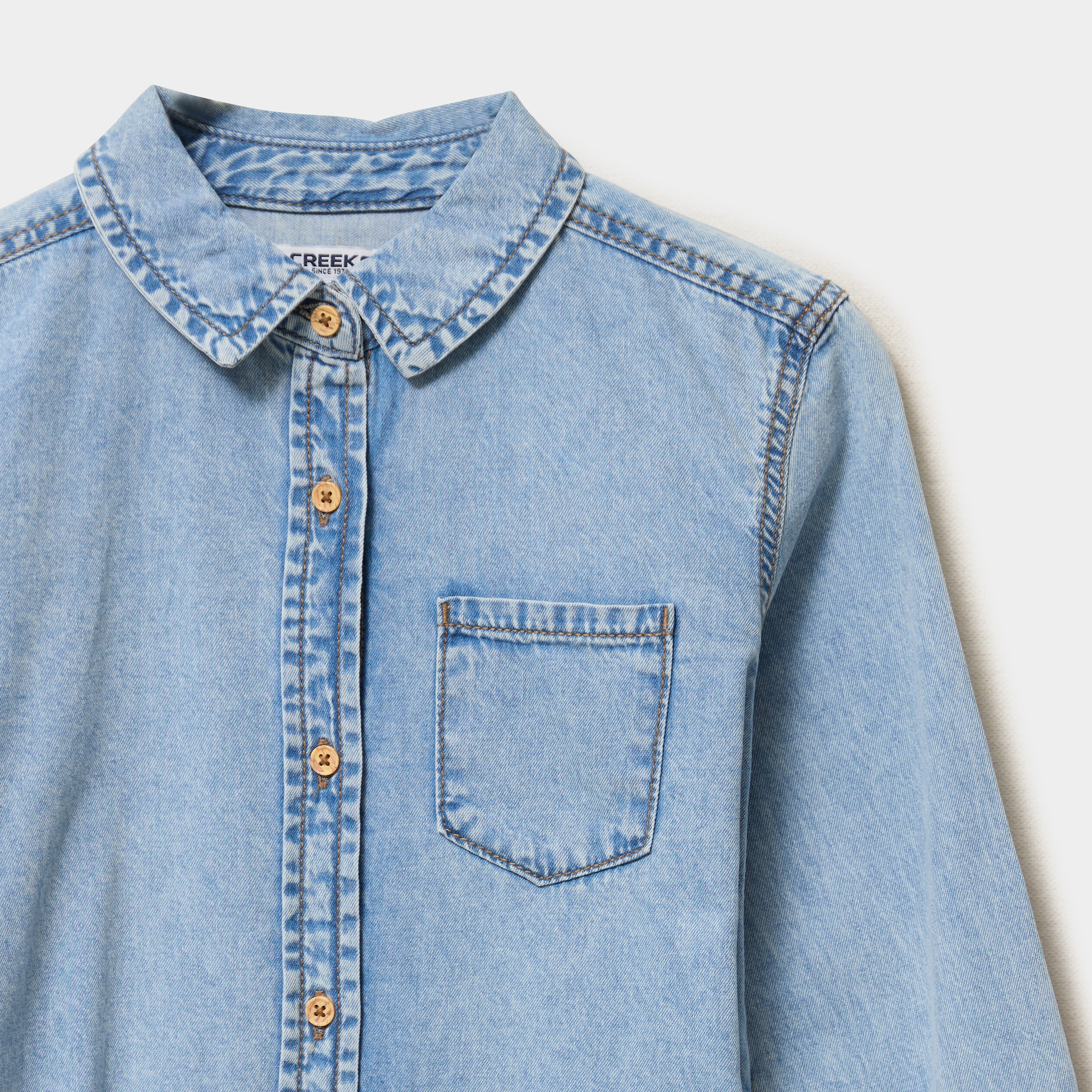 Robe chemise en jean ceintur&eacute;e coton denim double stone fille