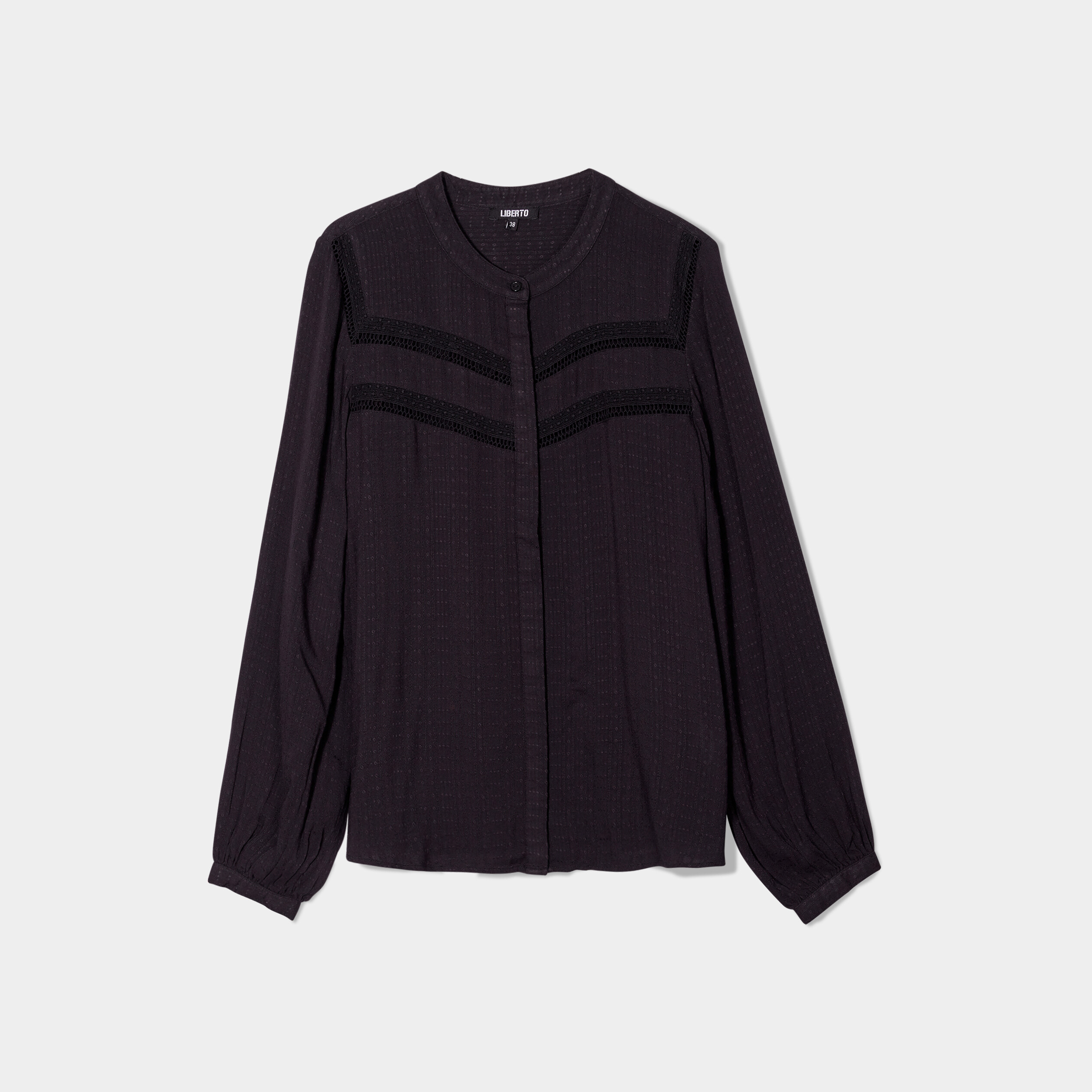 blouse bandes ajourees col mao liberto noir femme Blouse bandes ajourées col mao Liberto noir femme
