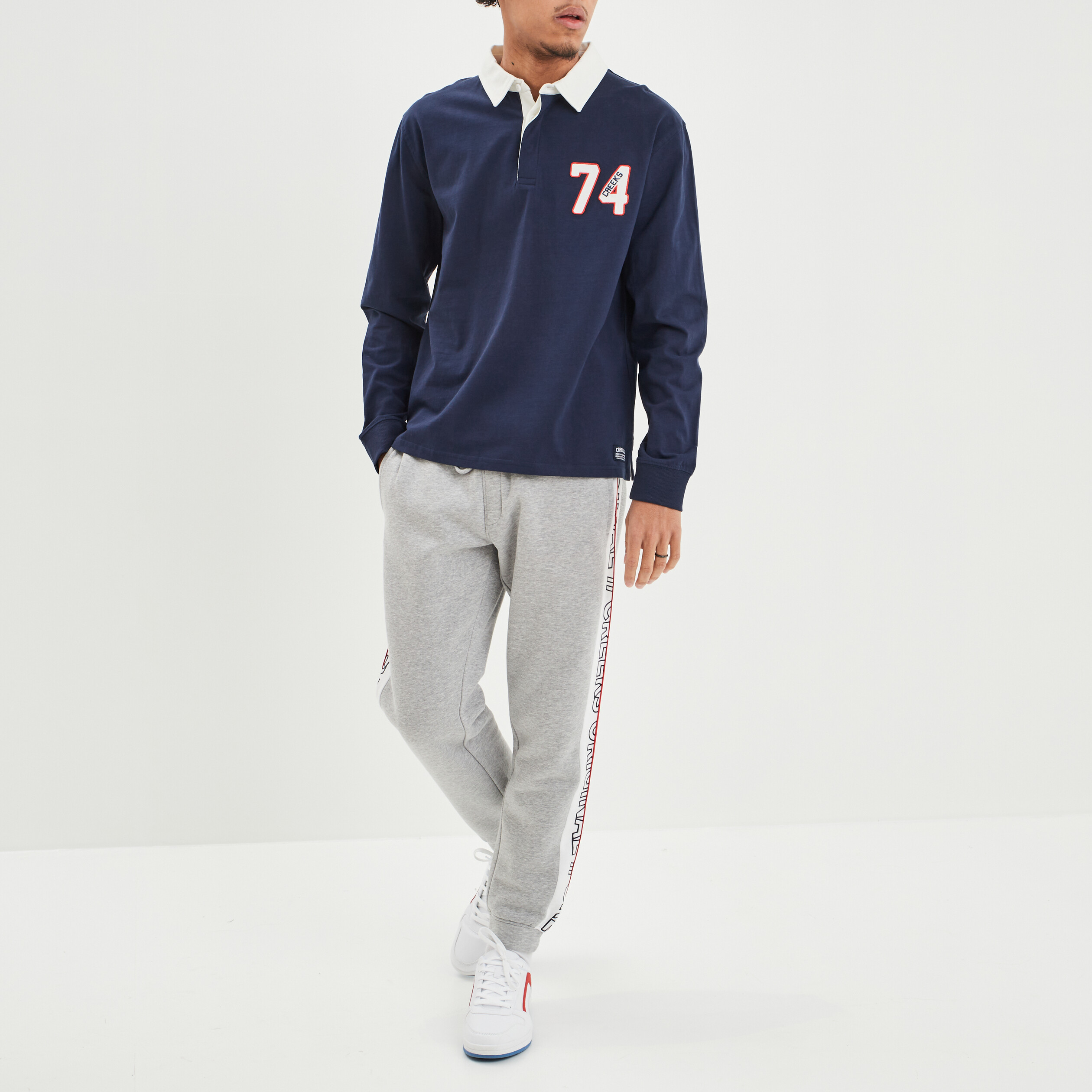 Polo manches longues Creeks bleu marine homme
