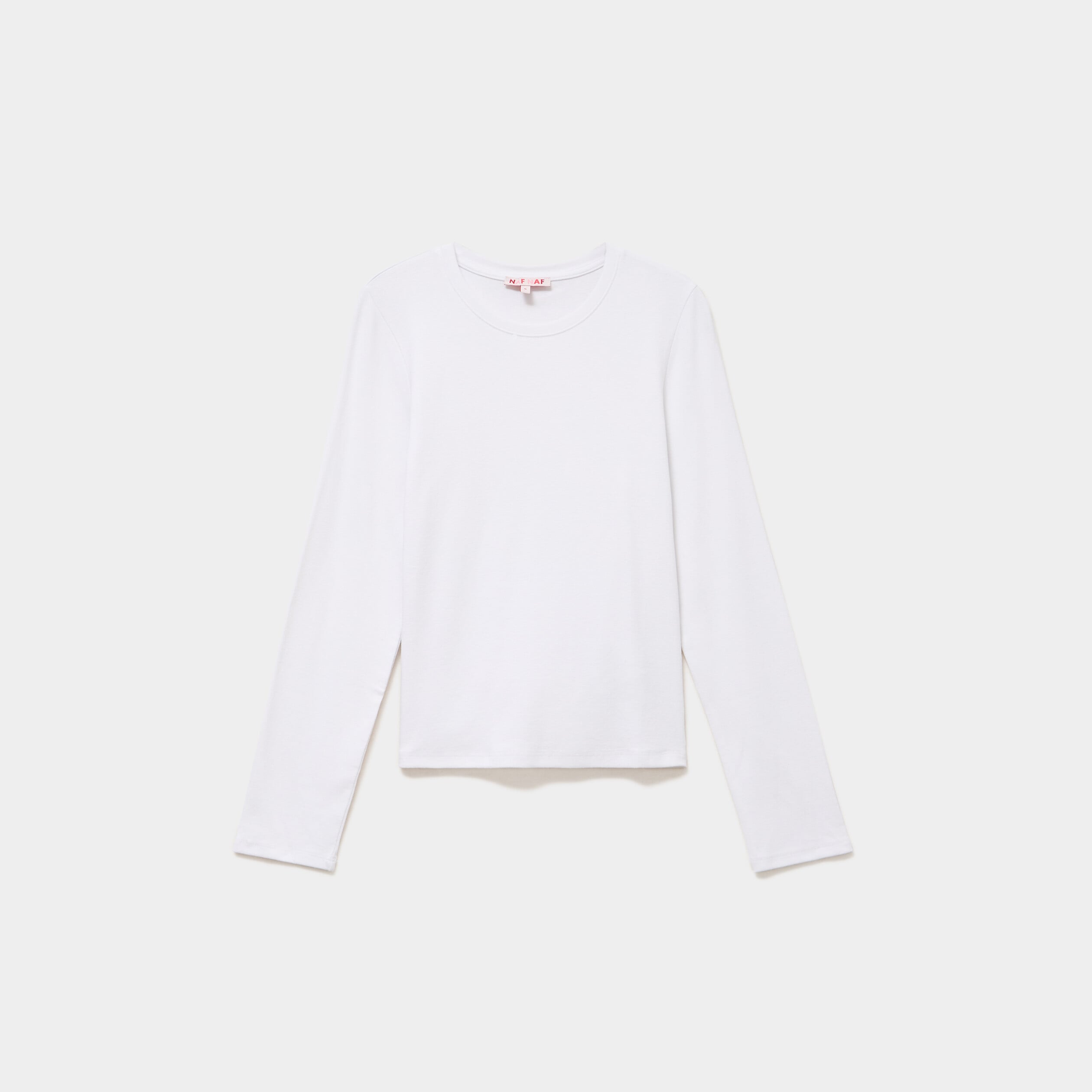 T-shirt manches longues col rond ajust&eacute; blanc femme