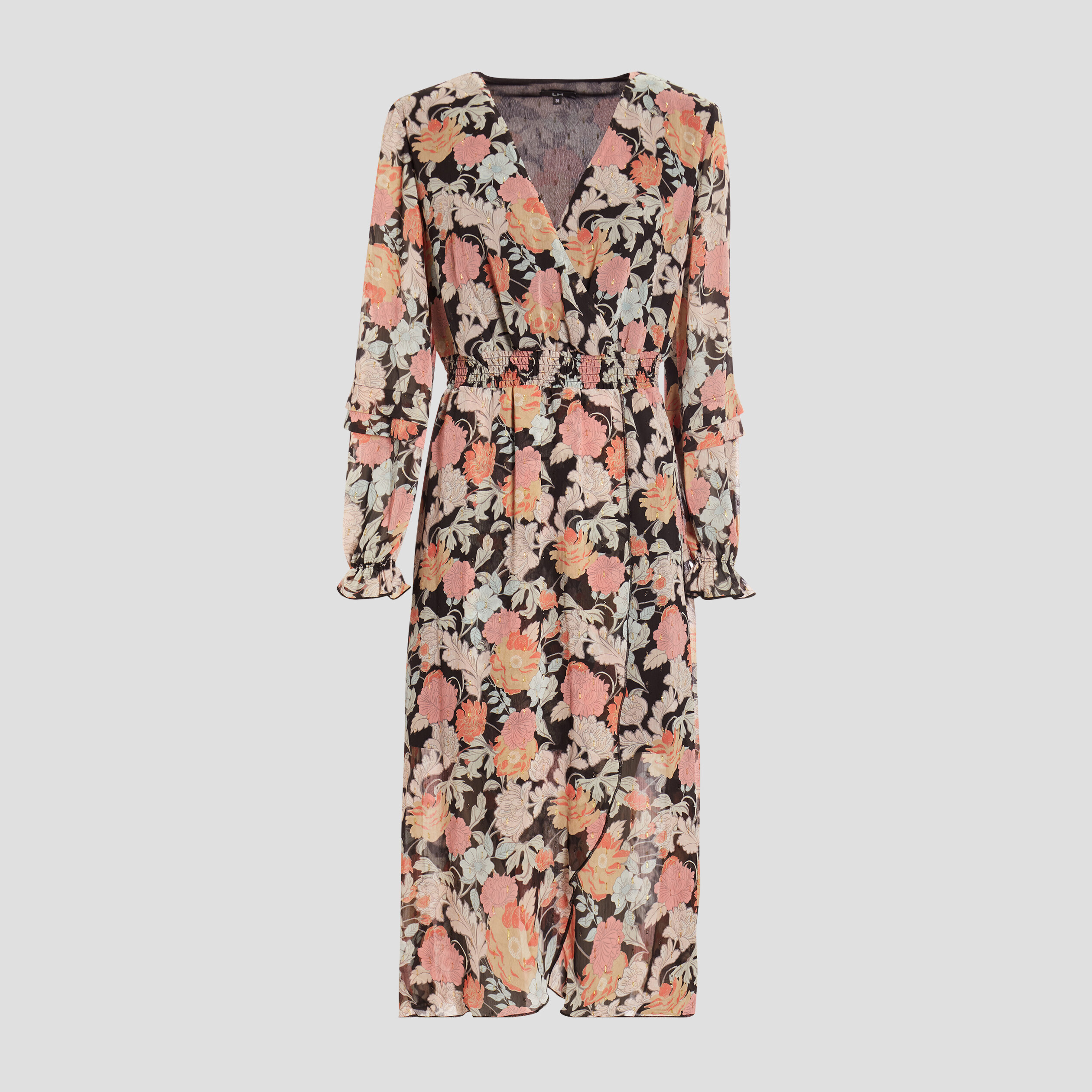 Robe longue fluide col cache-coeur noir femme