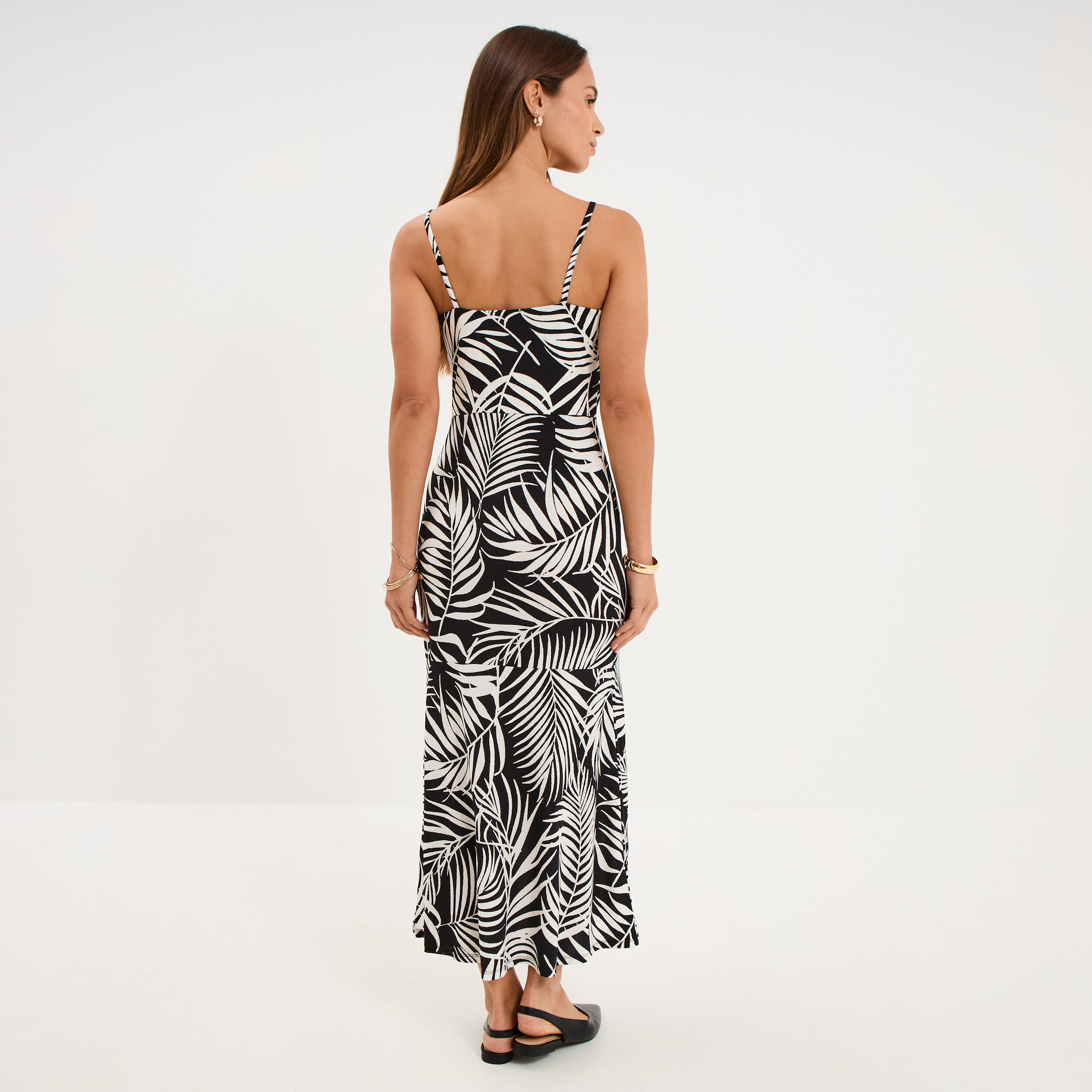 Robe ajust&eacute;e fluide longue &agrave; bretelles noir femme
