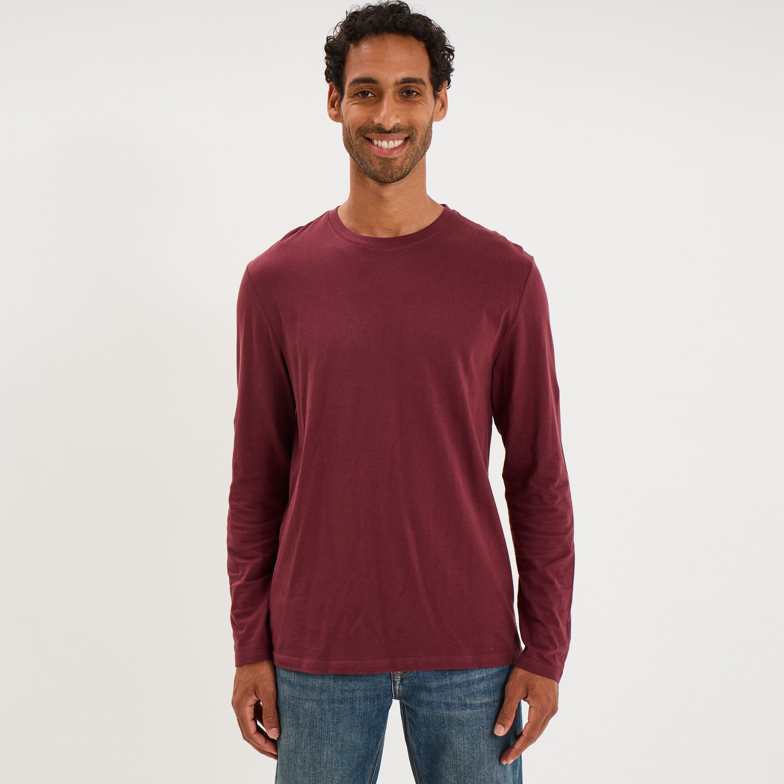 T-shirt manches longues prune homme