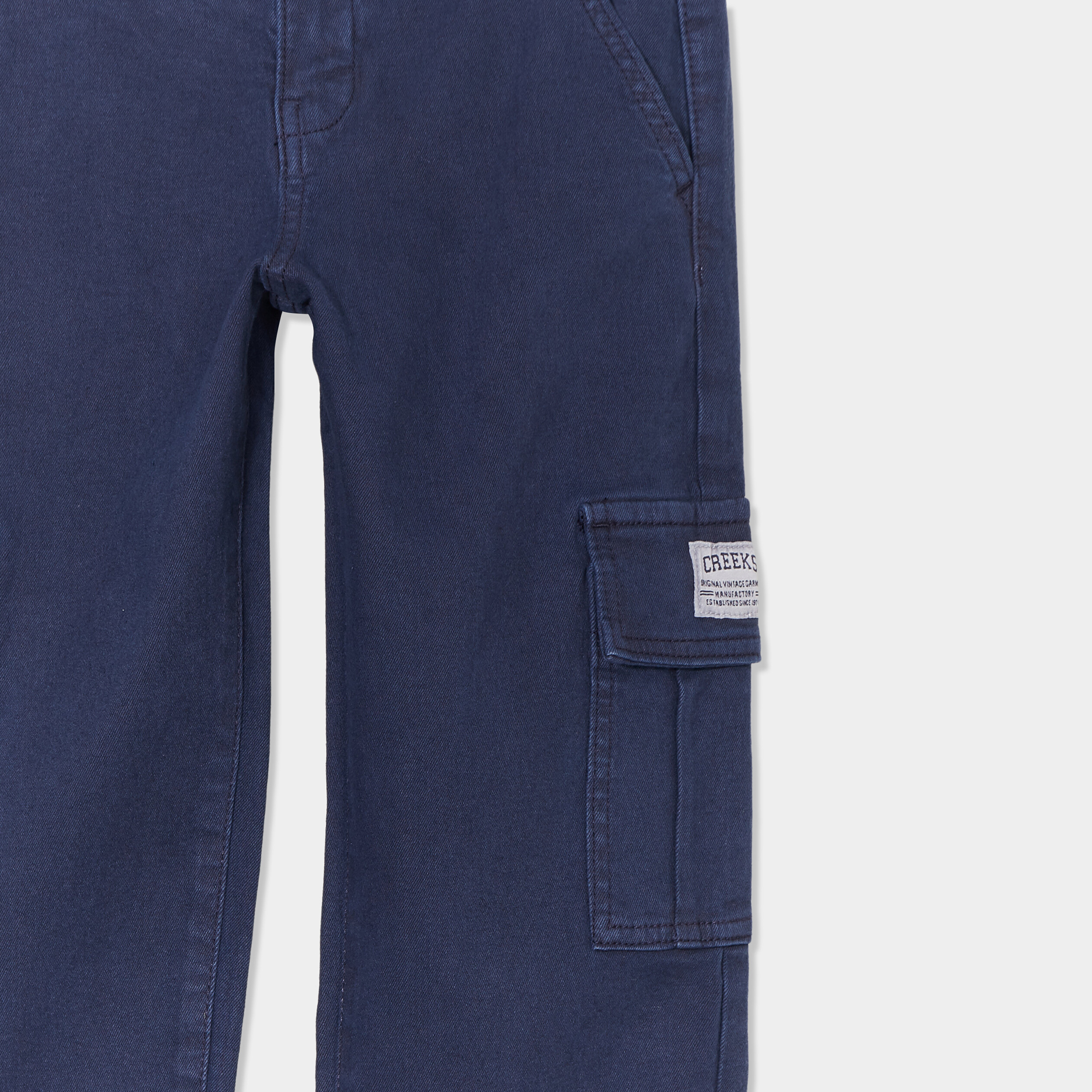 Pantalon cargo coton taille &eacute;lastiqu&eacute;e bleu marine gar&ccedil;on