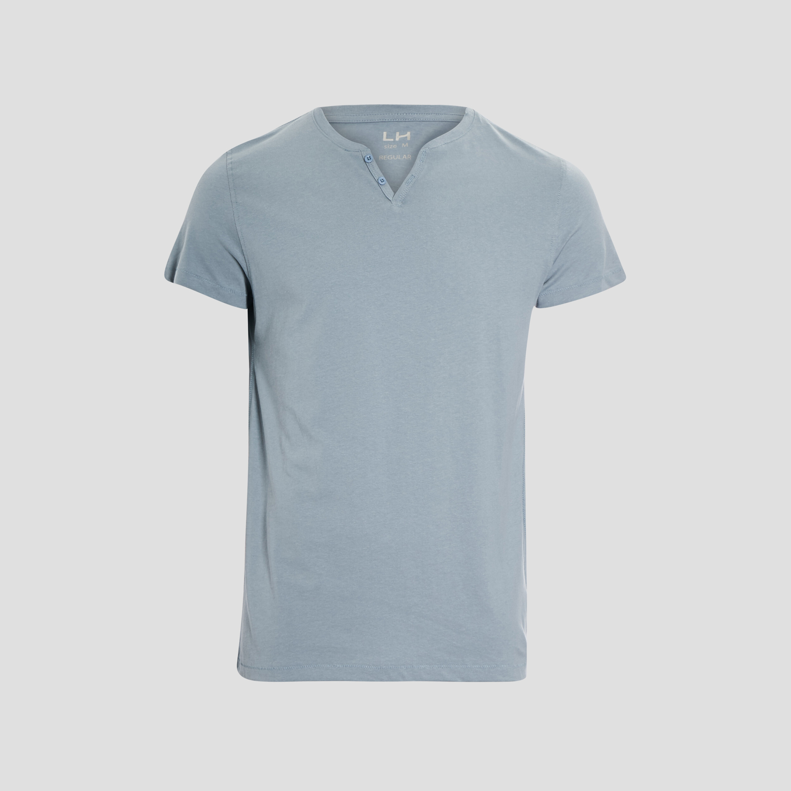 t shirt manches courtes col tunisien bleu gris homme T-shirt manches courtes col tunisien bleu gris homme