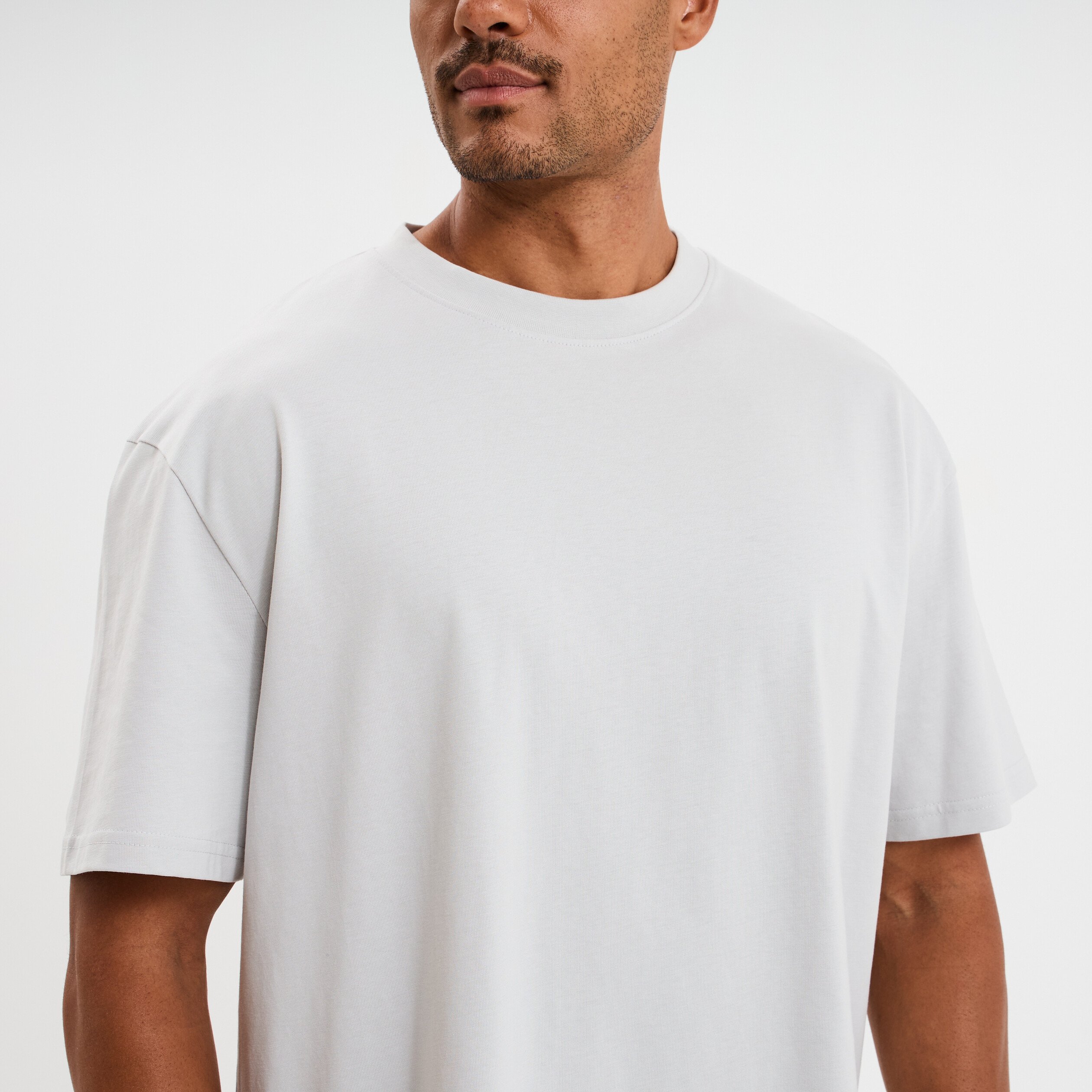 t shirt col rond manches courtes coton gris clair homme T-shirt col rond manches courtes coton gris clair homme