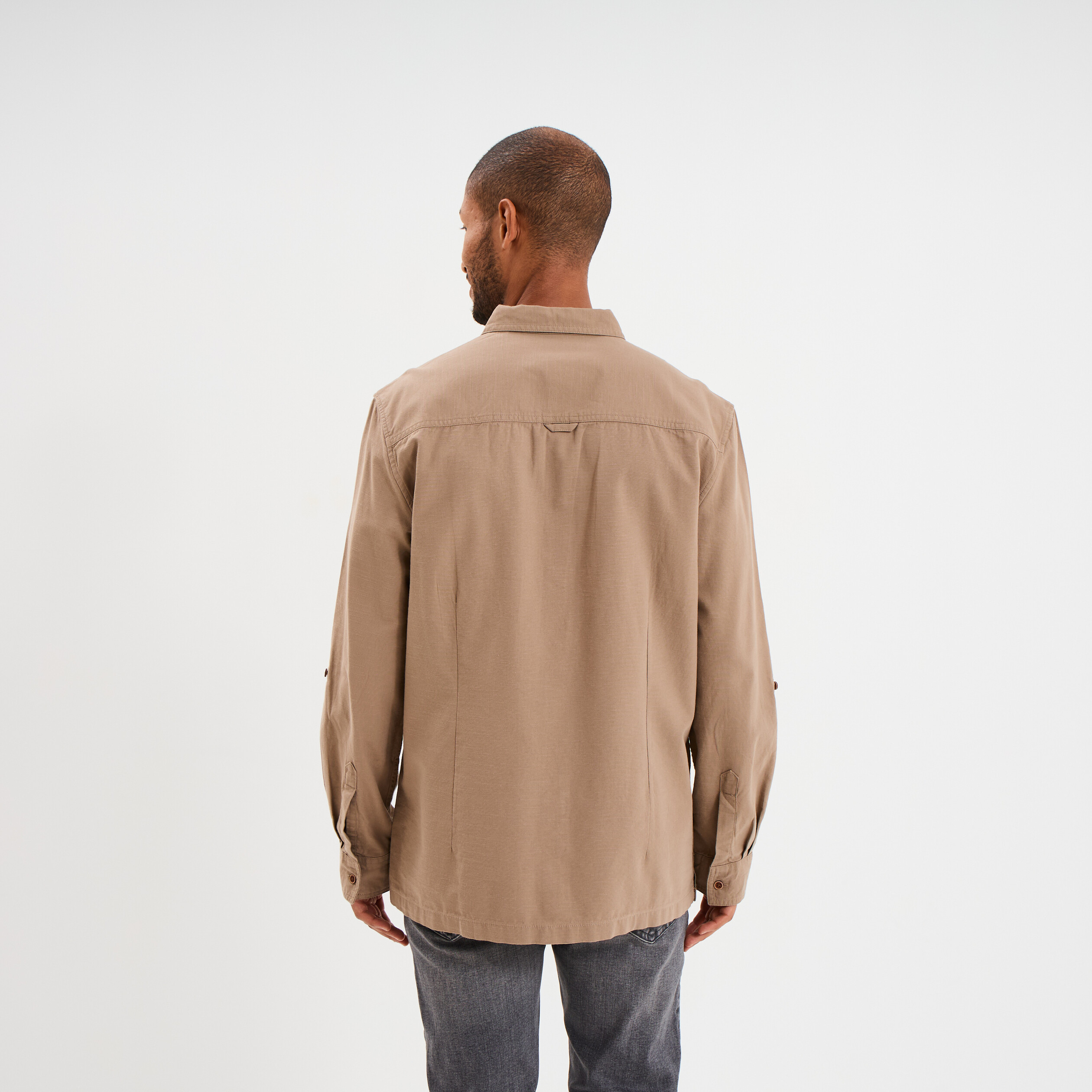 Chemise manches retroussables taupe homme