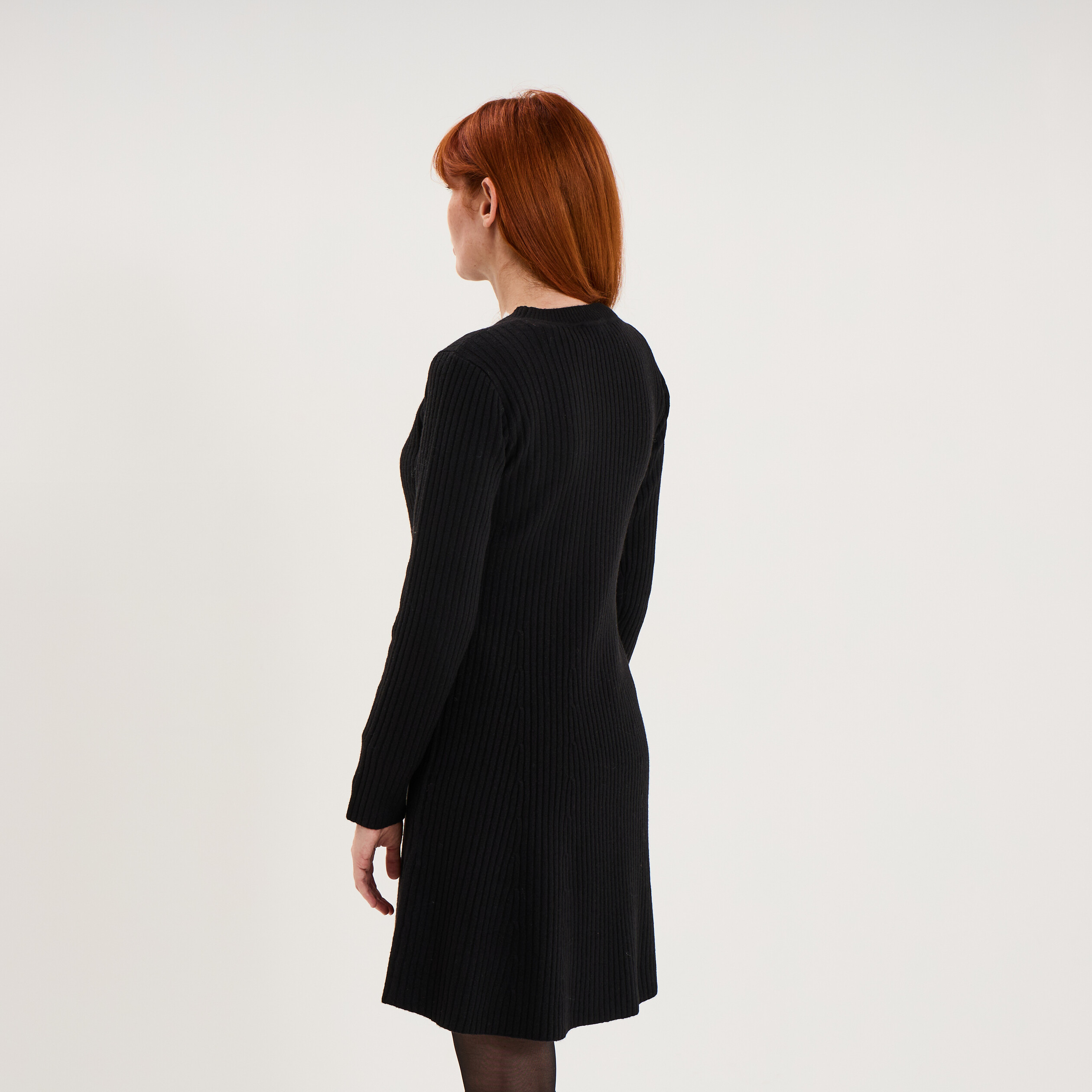 Robe tricot c&ocirc;tel&eacute;e manches longues noir femme