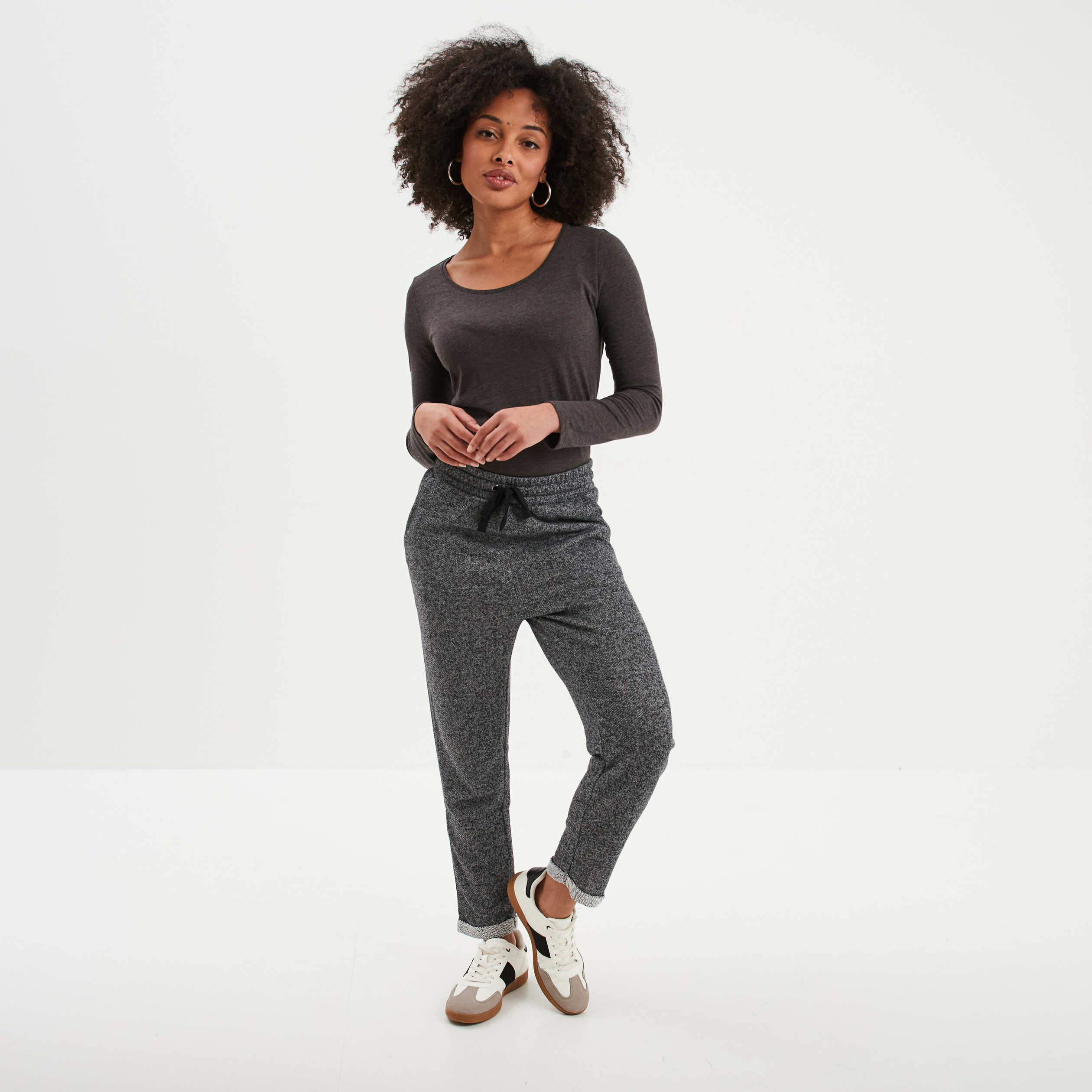 Pantalon jogging taille haute gris femme