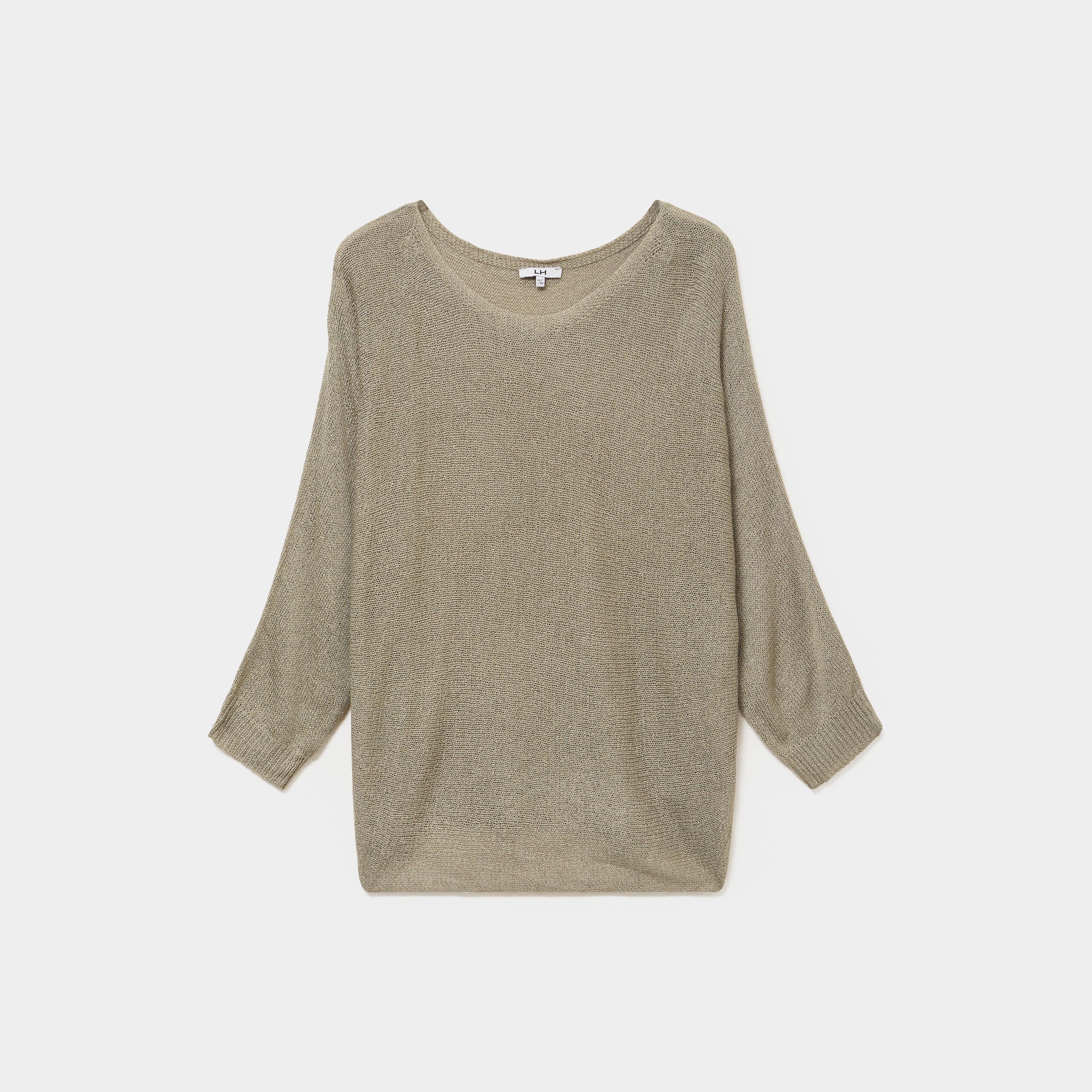 Pull manches longues col rond vert kaki femme grande taille