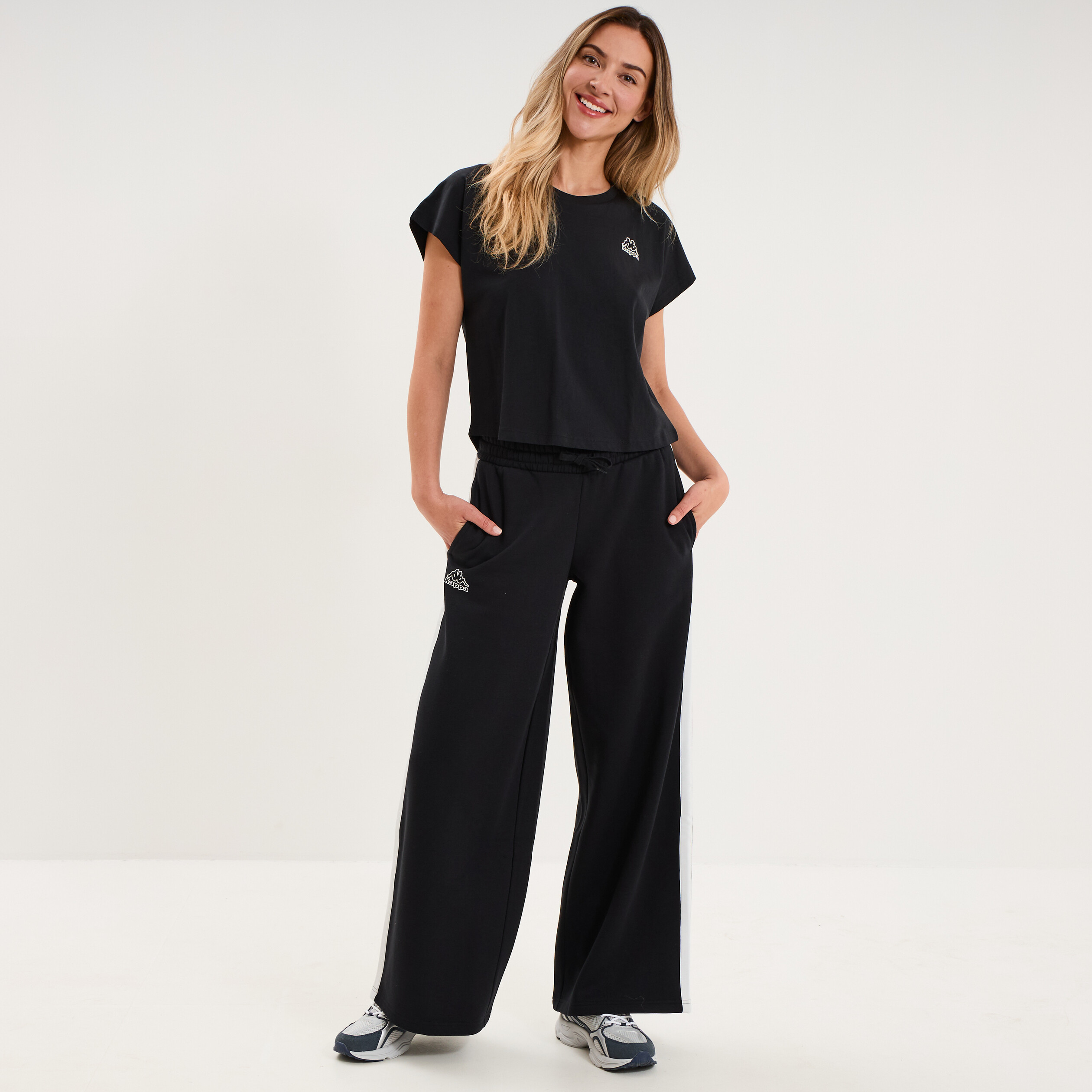 T-shirt col rond manches courtes Kappa noir femme