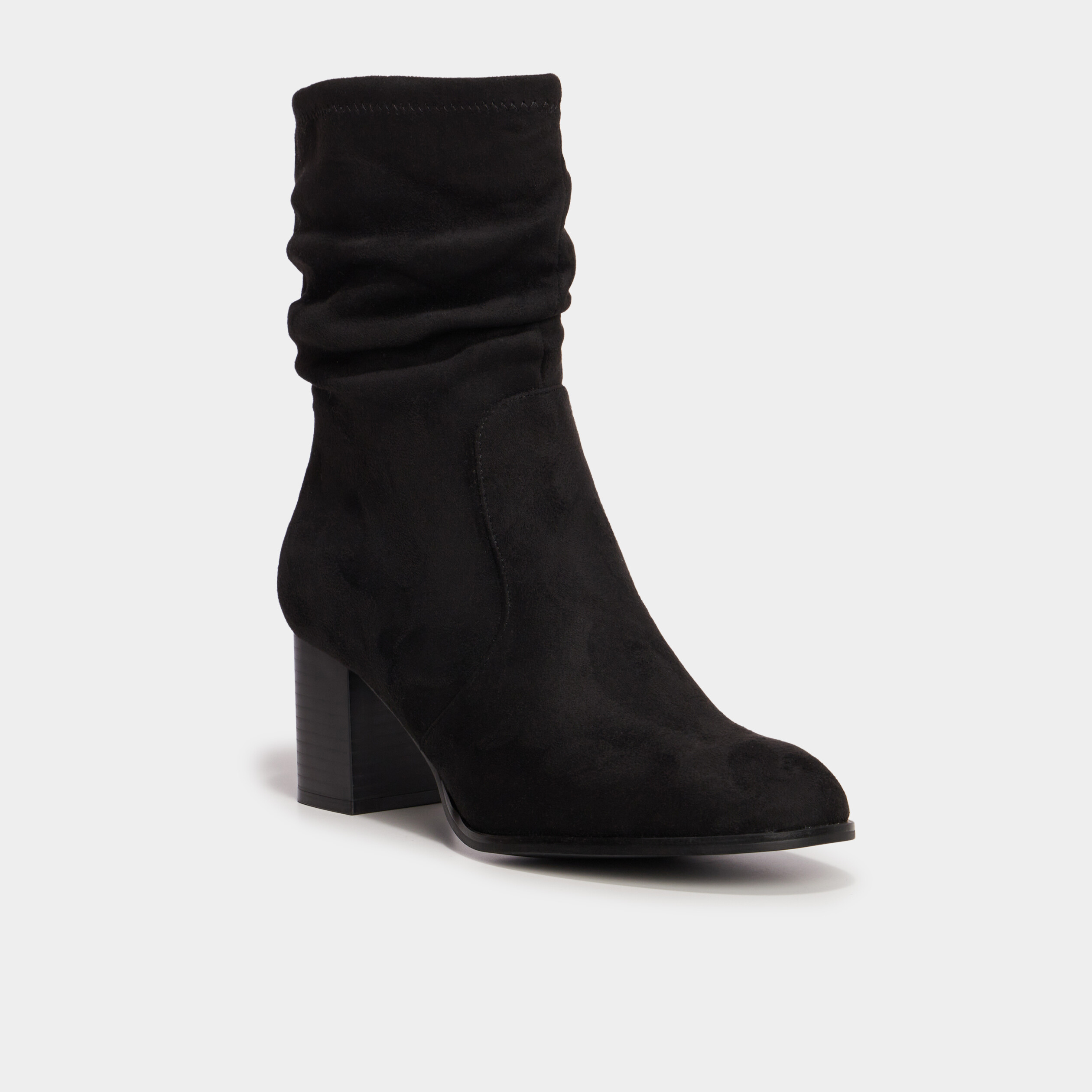 Bottines pliss&eacute;es aspect daim &agrave; talons noir femme