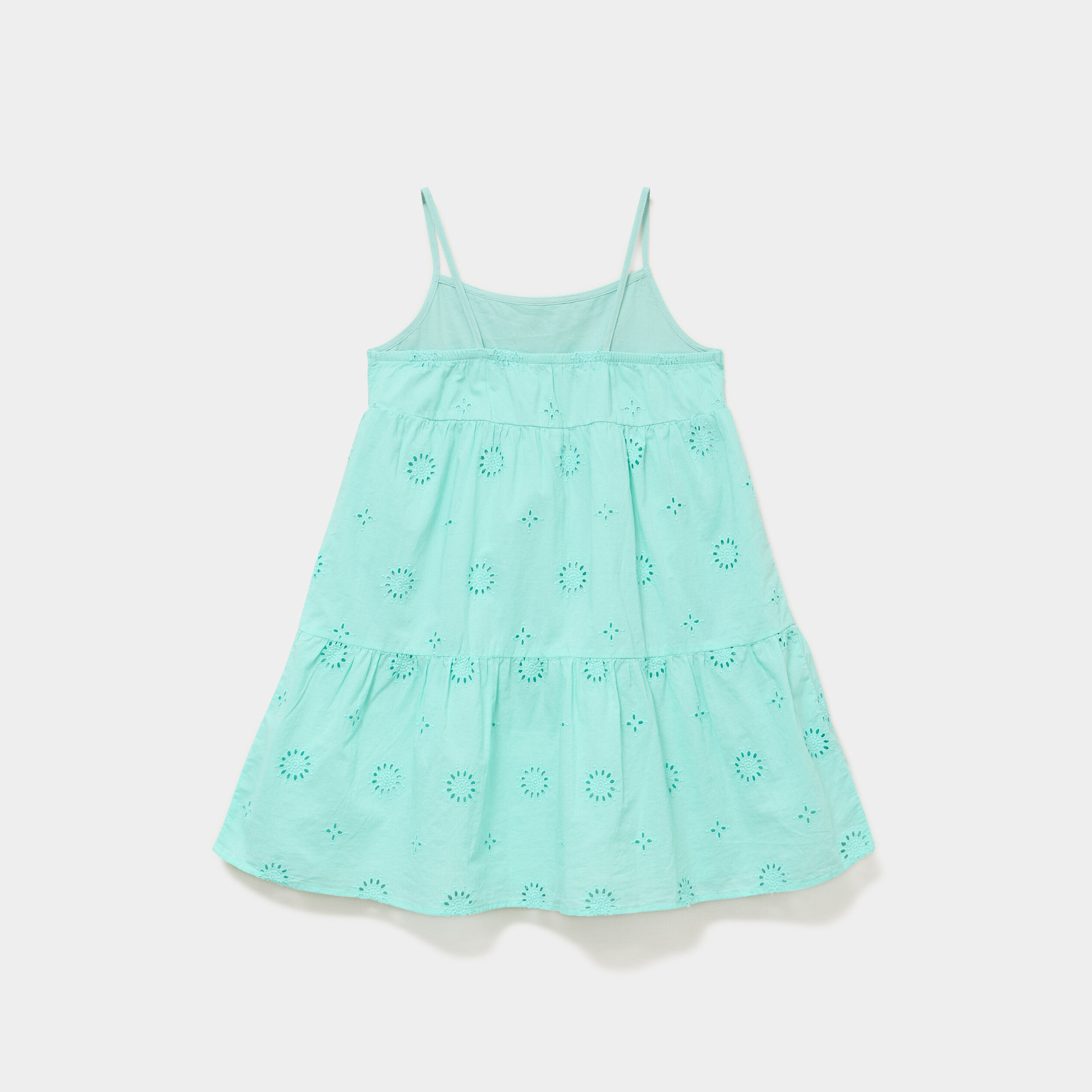 Robe broderie anglaise &agrave; bretelles coton vert clair fille