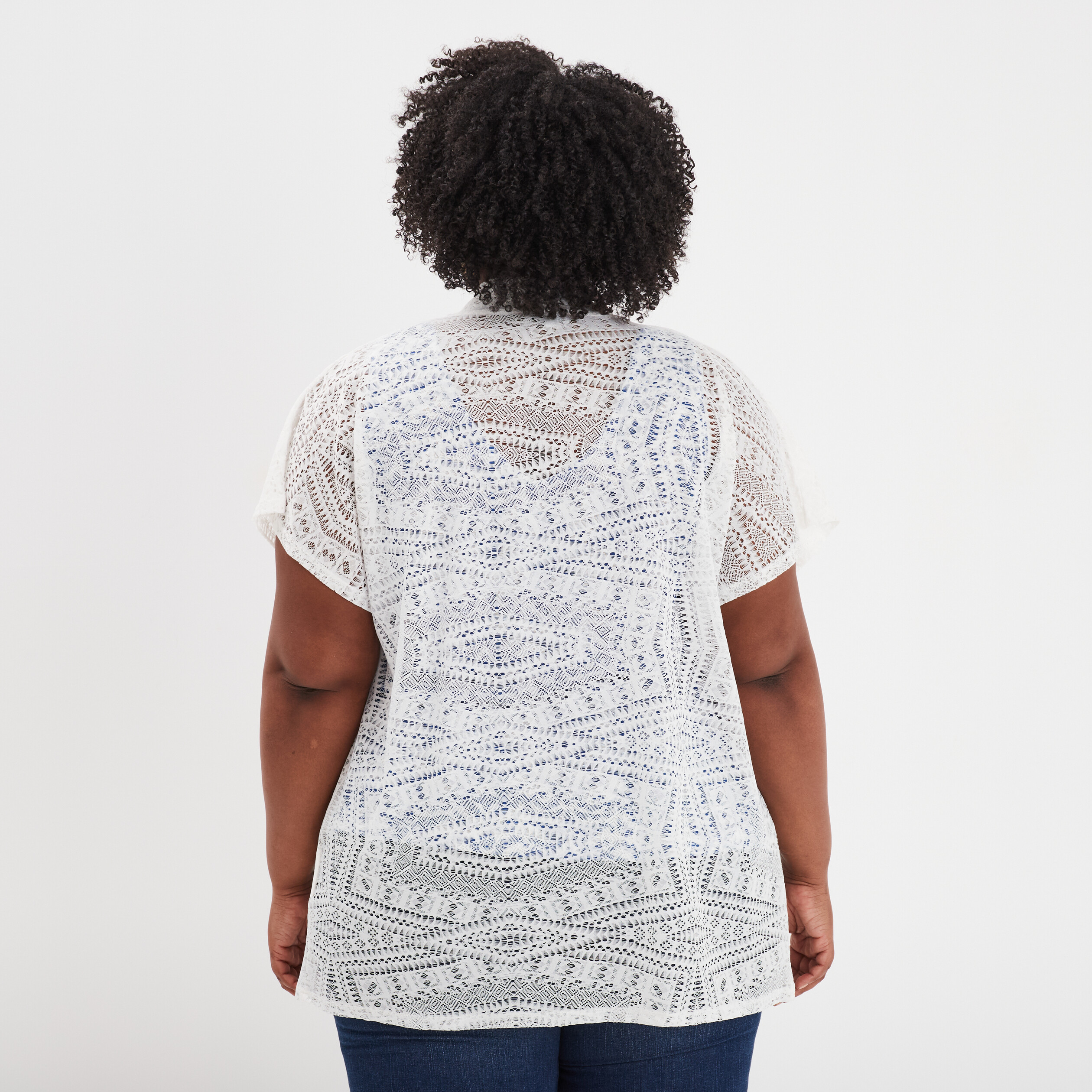 gilet manches courtes ajoure blanc femmegt Gilet manches courtes ajouré blanc femme grande taille