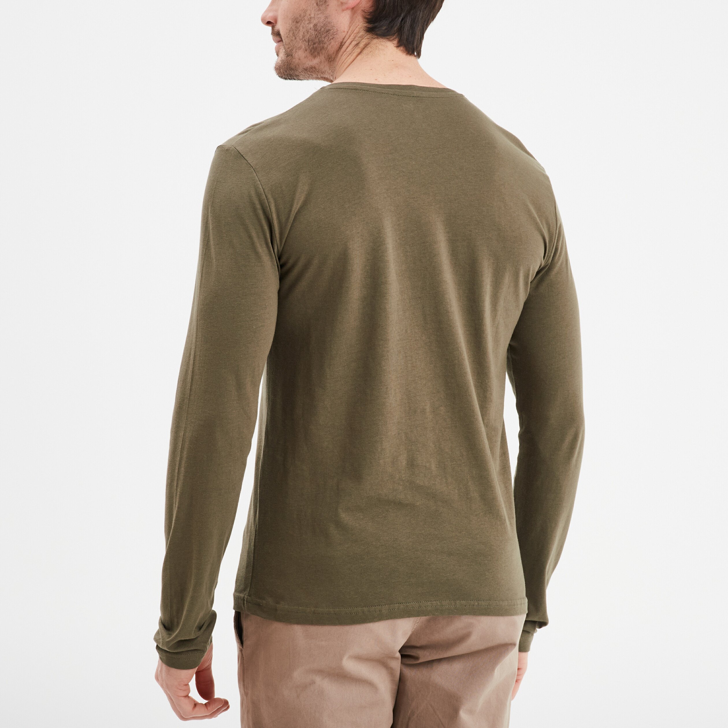 t shirt col tunisien manches longues vert kaki homme T-shirt col tunisien manches longues vert kaki homme