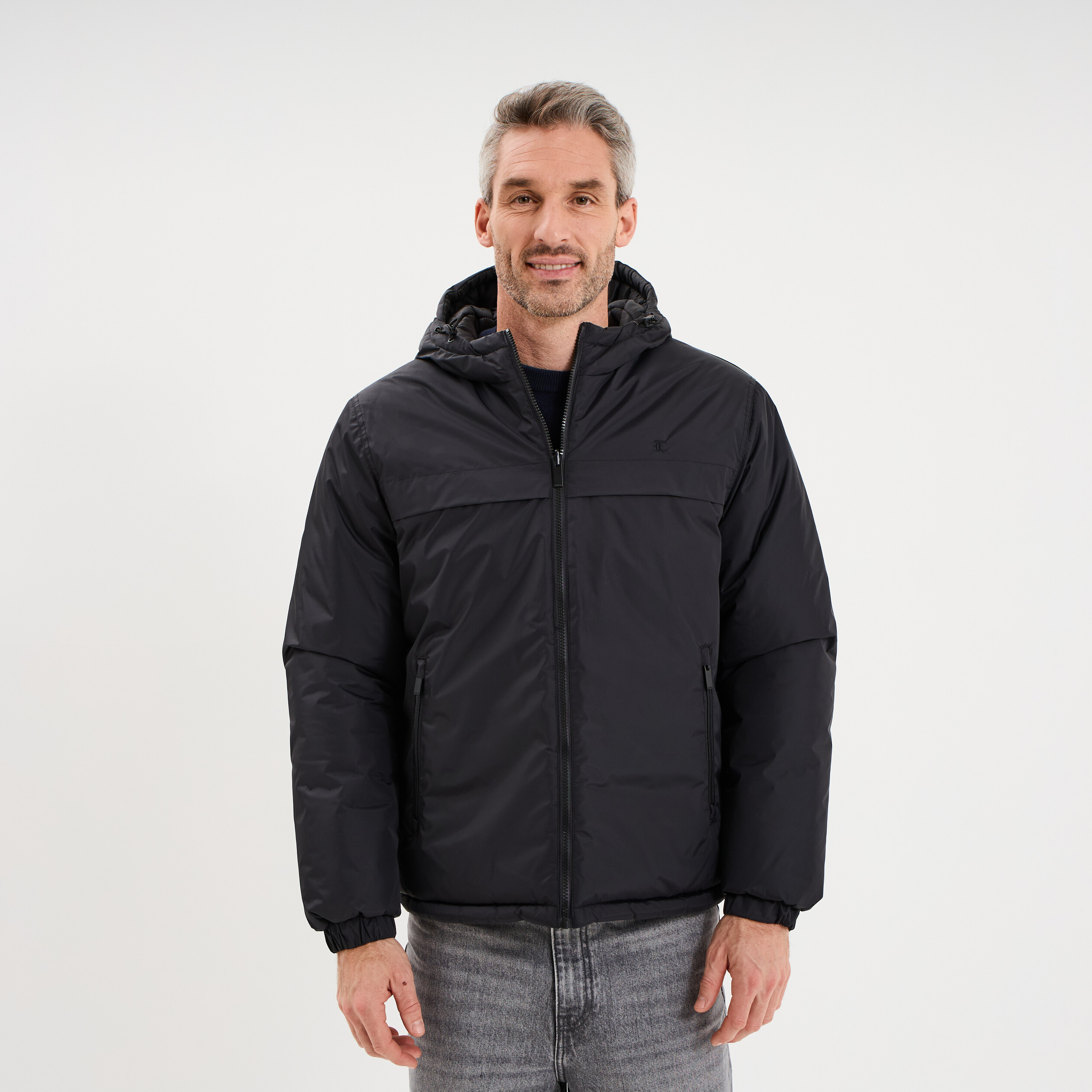 Doudoune zipp&eacute;e r&eacute;versible &agrave; capuche noir homme