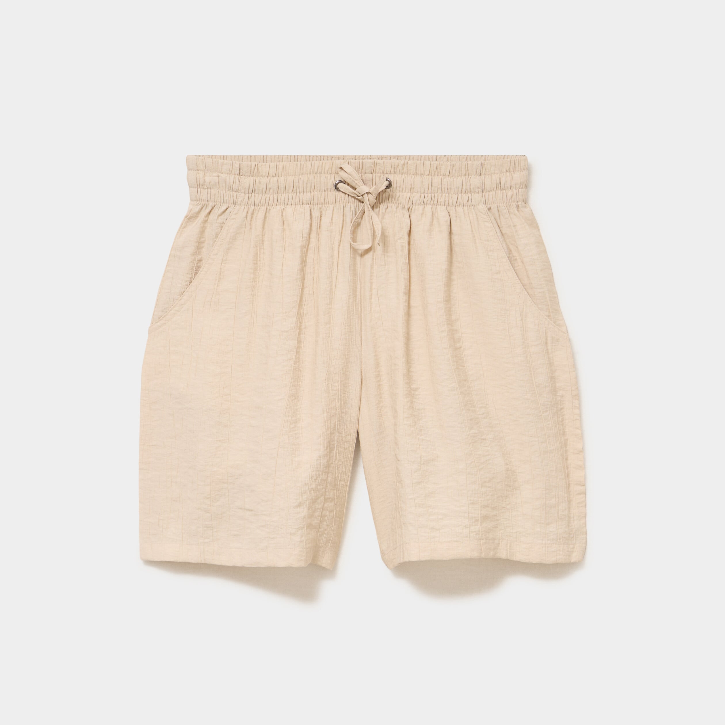Short droit fluide taille &eacute;lastiqu&eacute;e beige femme