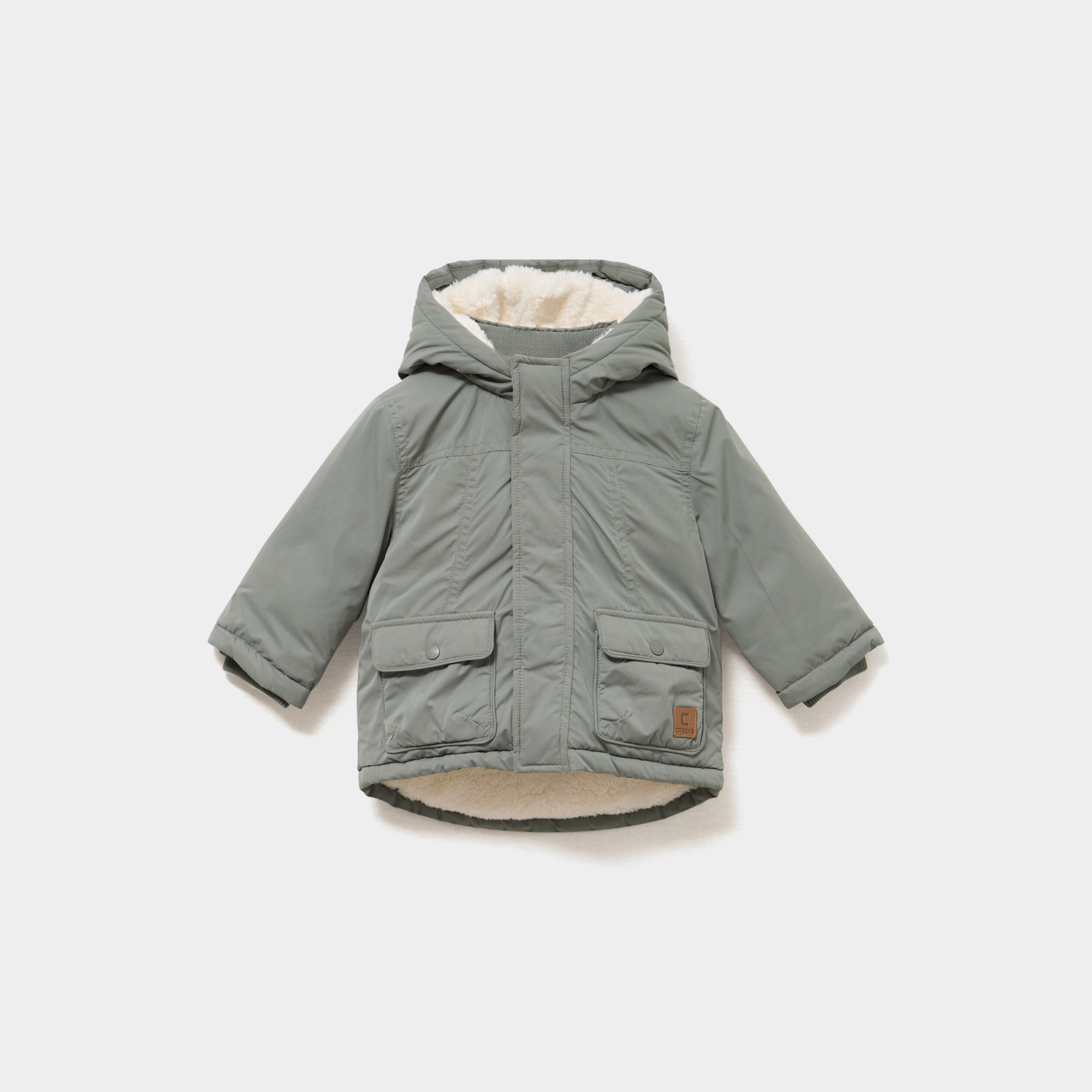 Parka &agrave; capuche doubl&eacute;e vert kaki b&eacute;b&eacute; gar&ccedil;on
