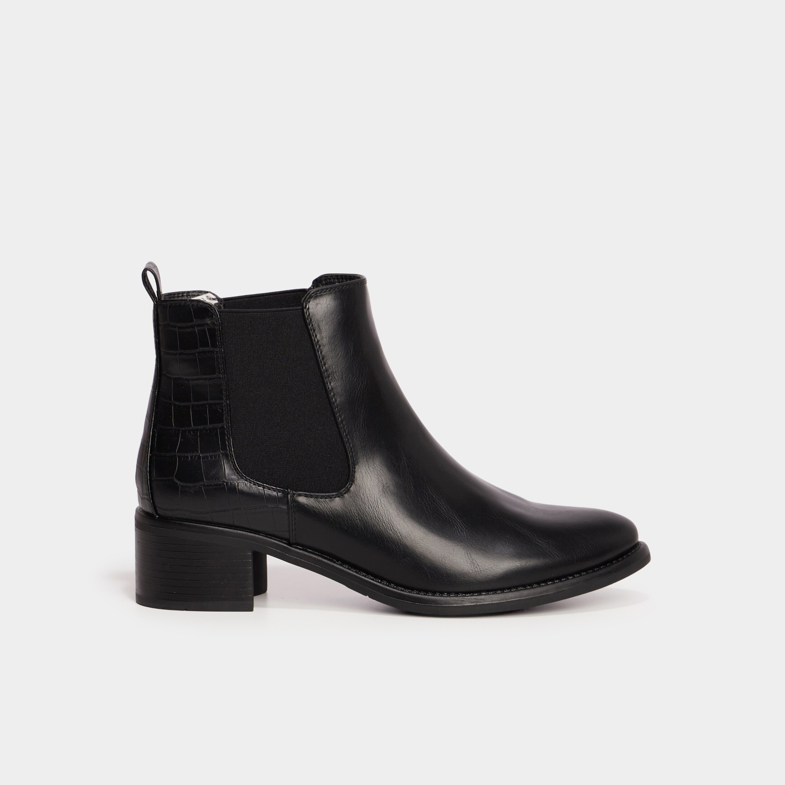 Bottines chelsea talons croco noir femme