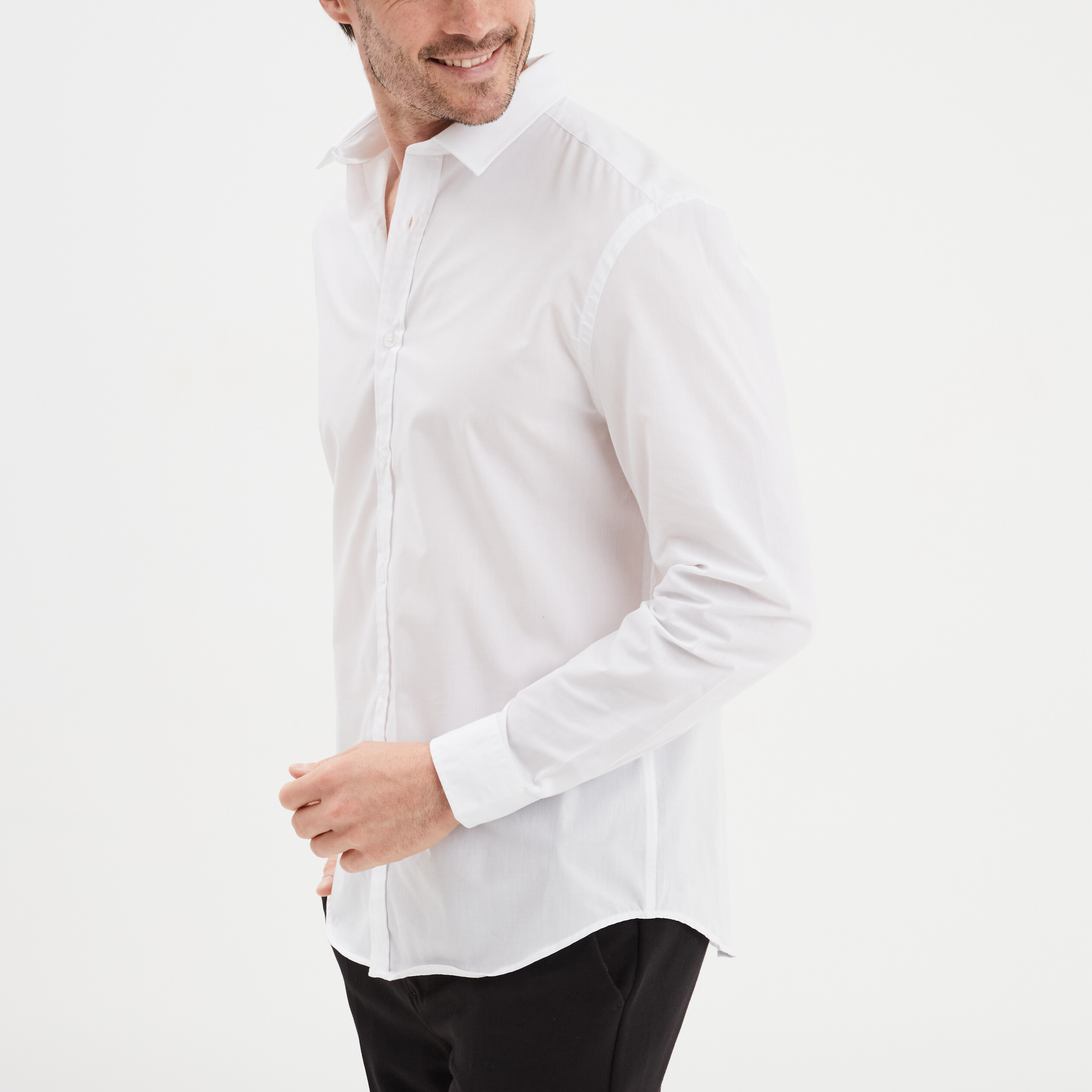 Chemise droite manches longues blanc homme