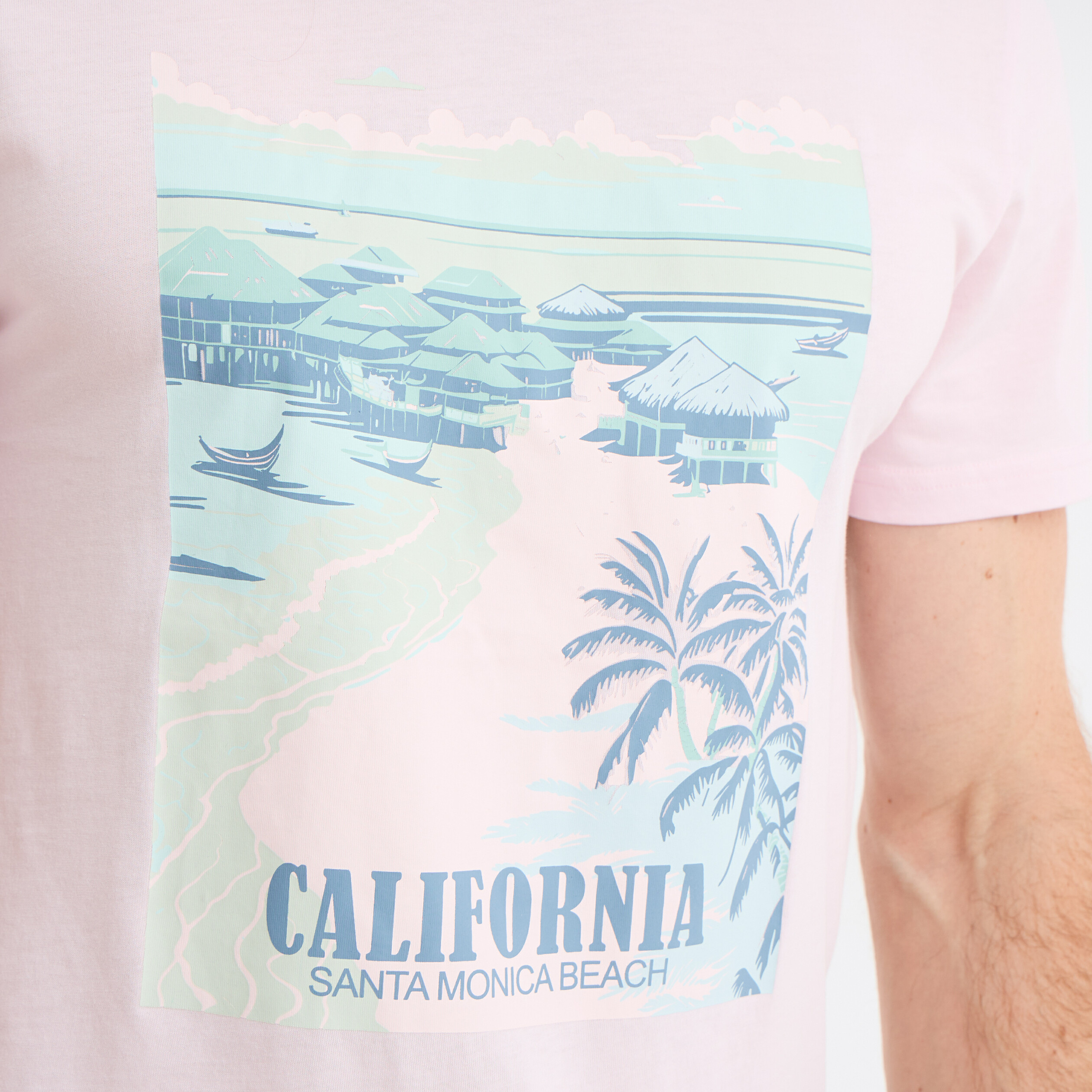 t shirt col rond manches courtes coton rose clair homme T-shirt col rond manches courtes coton rose clair homme